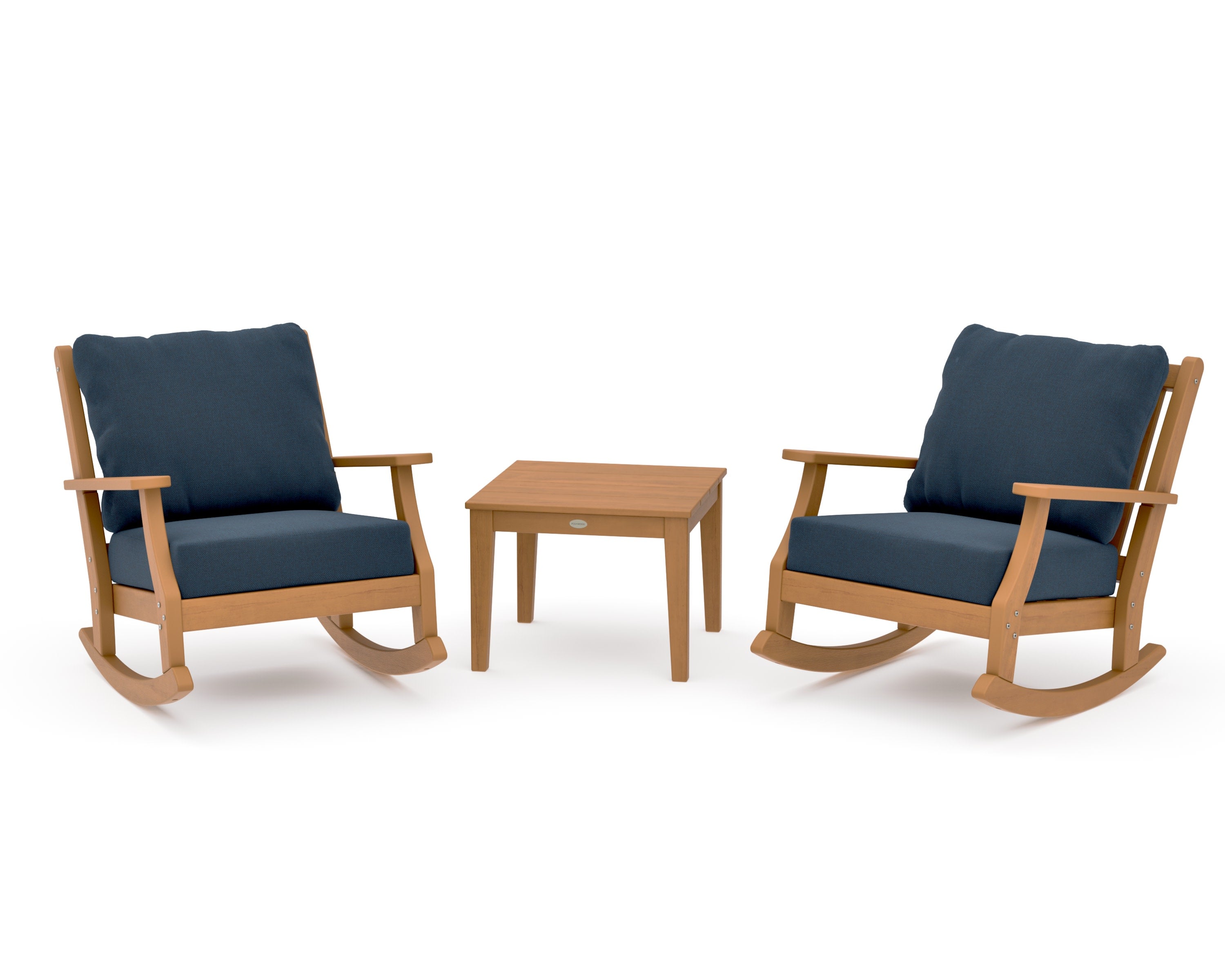 Wovendale 3-Piece Deep Seating Rocker Set in Natural / Marine Indigo