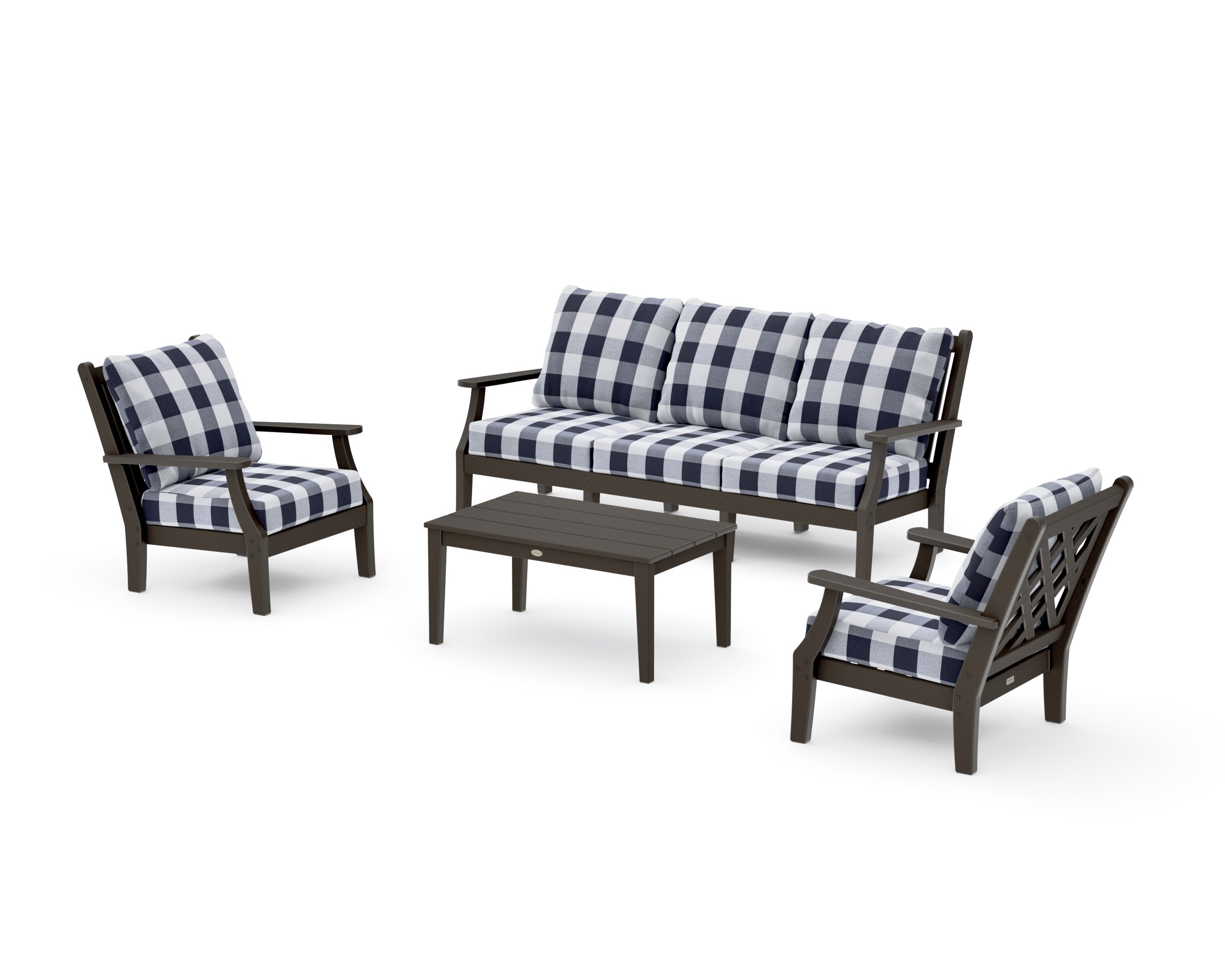 Wovendale 4-Piece Deep Seating Set with Sofa in Vintage Coffee / Buffalo Plaid Navy
