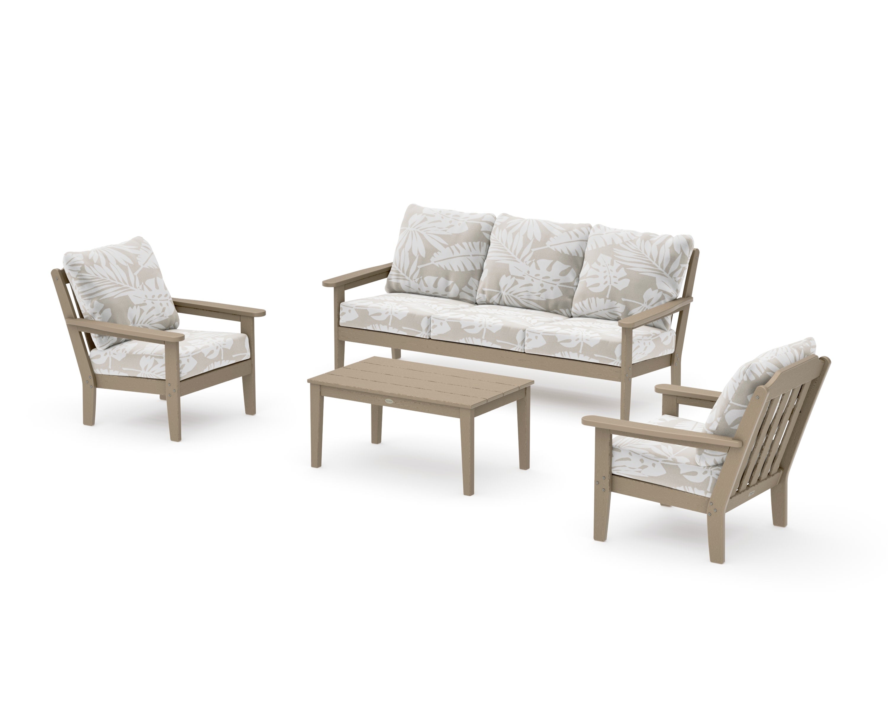 Cottage 4-Piece Deep Seating Set with Sofa in Vintage Sahara / Leaf Dune Burlap