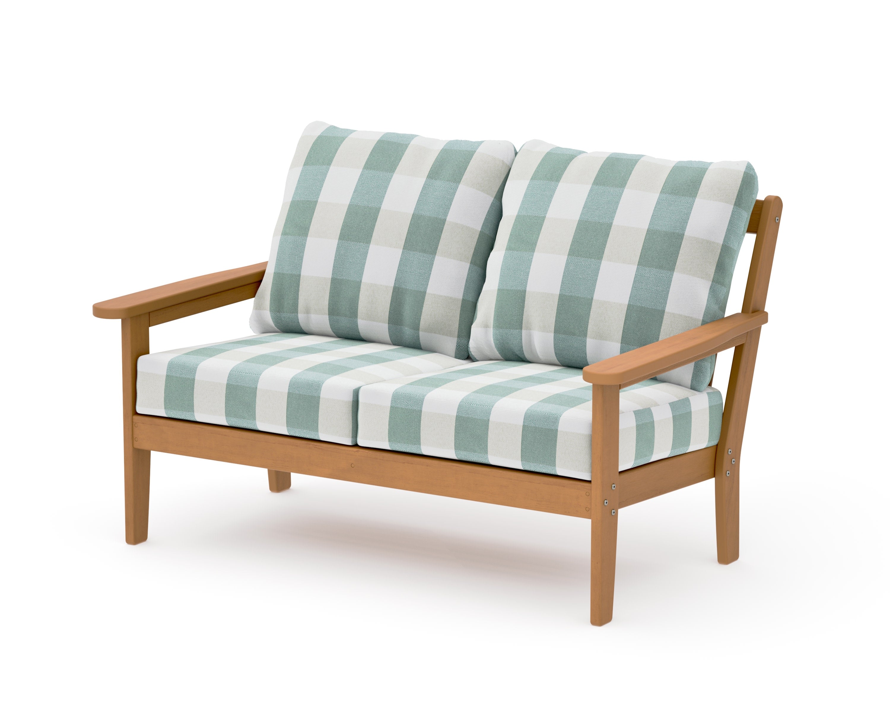 Cottage Deep Seating Loveseat in Natural / Buffalo Plaid Glacier Spa