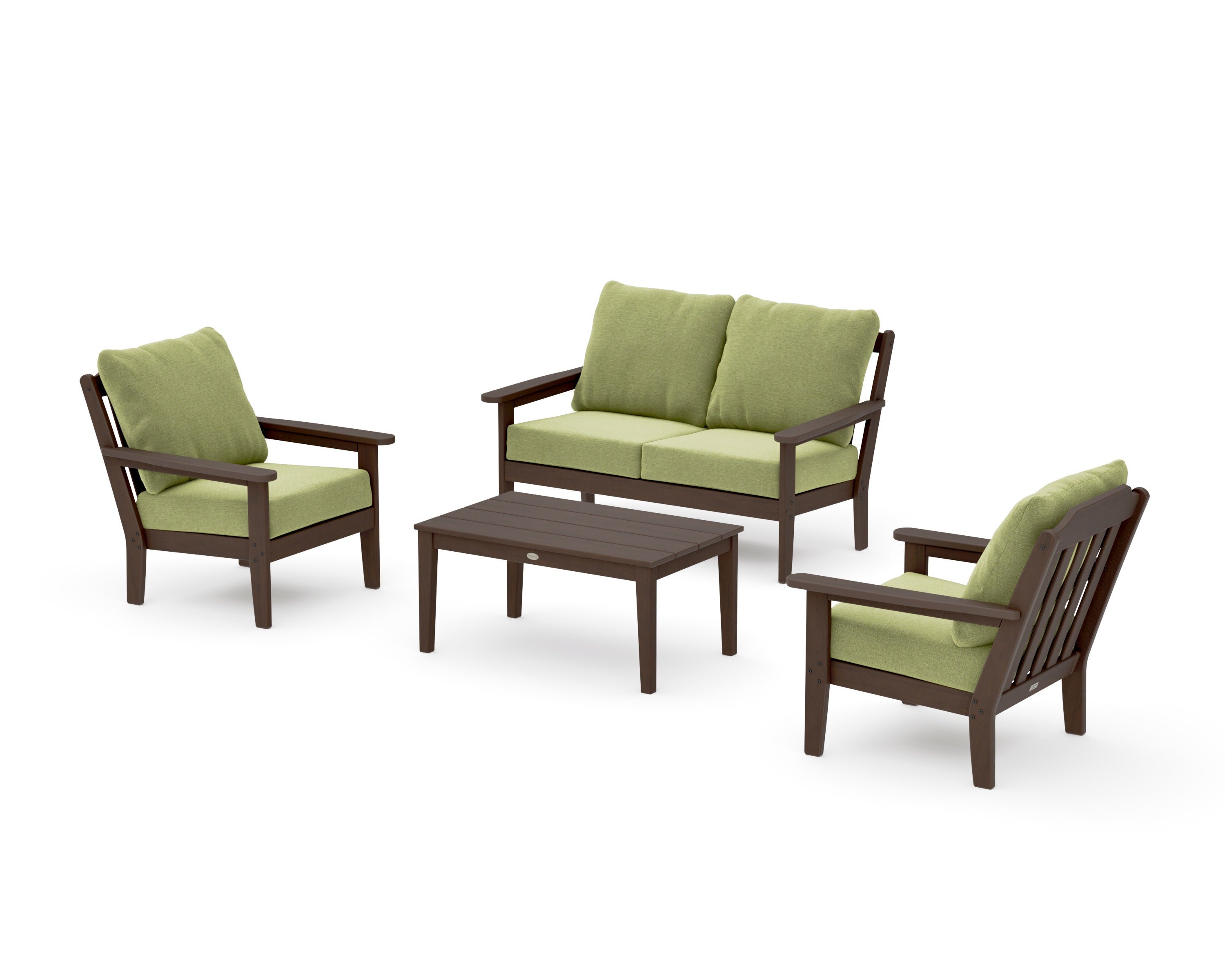 Cottage 4-Piece Deep Seating Set with Loveseat in Kona / Chartreuse Boucle