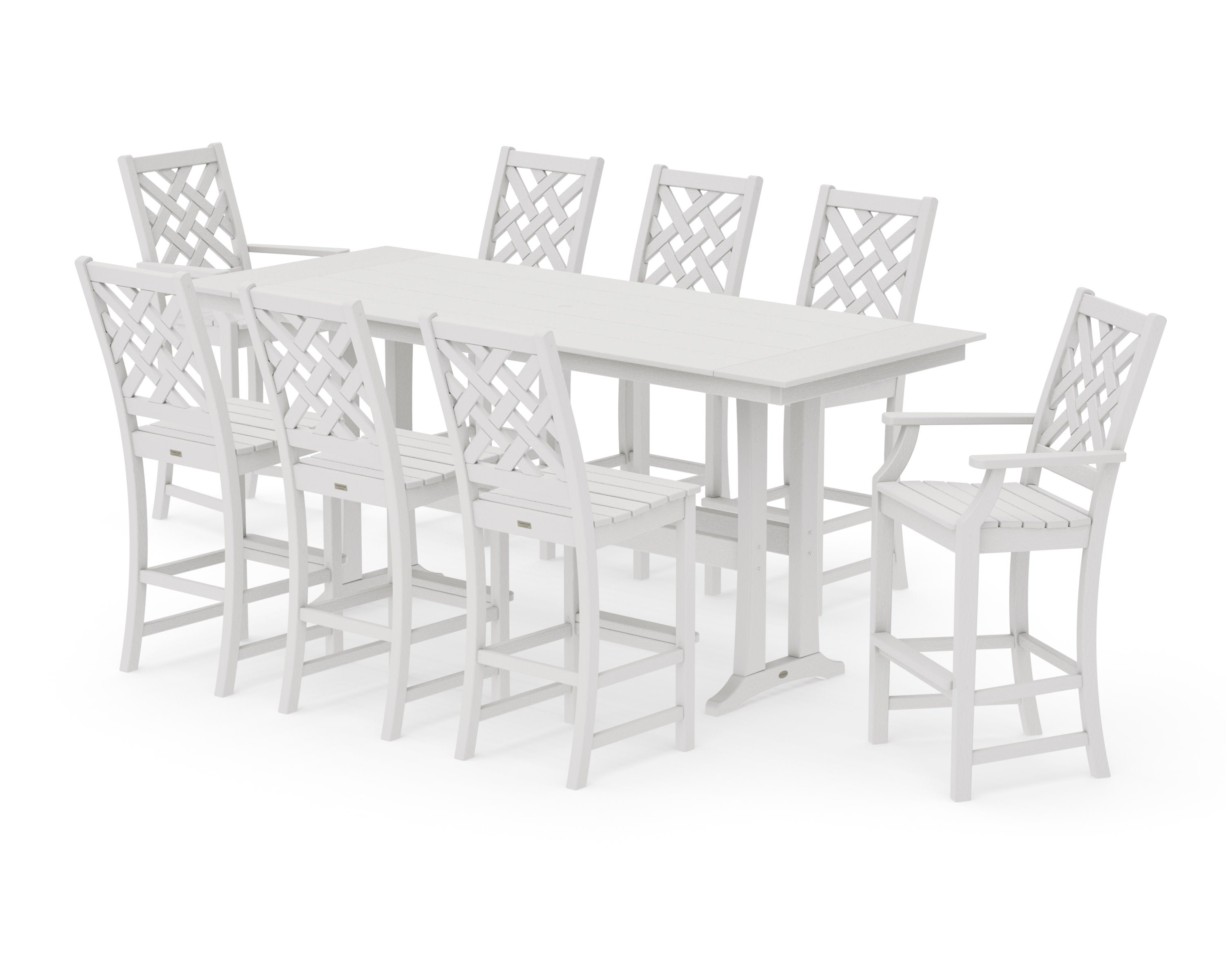 Wovendale 9-Piece Farmhouse Bar Set with Trestle Legs in Vintage White