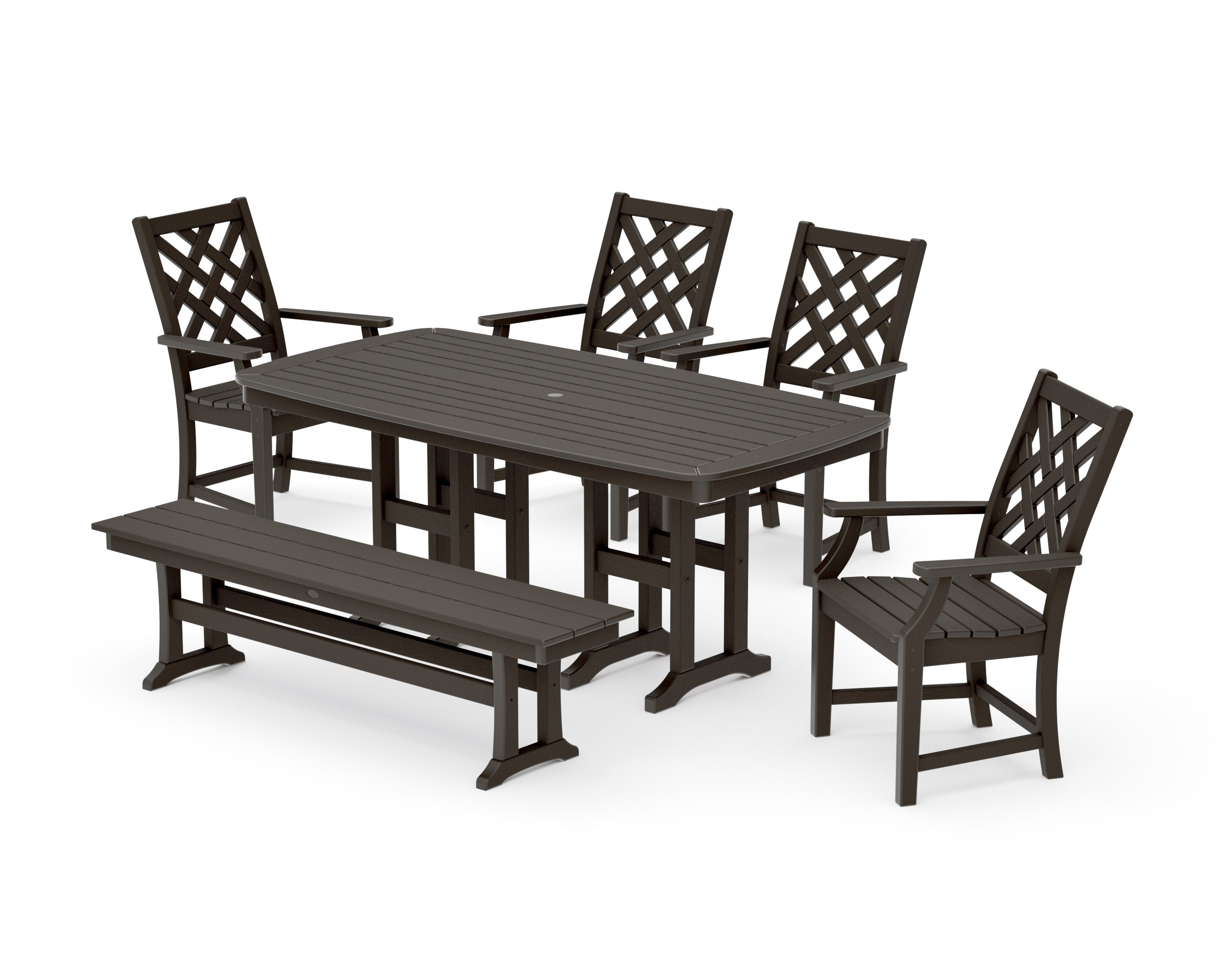 Wovendale 6-Piece Farmhouse Dining Set with Bench in Vintage Coffee