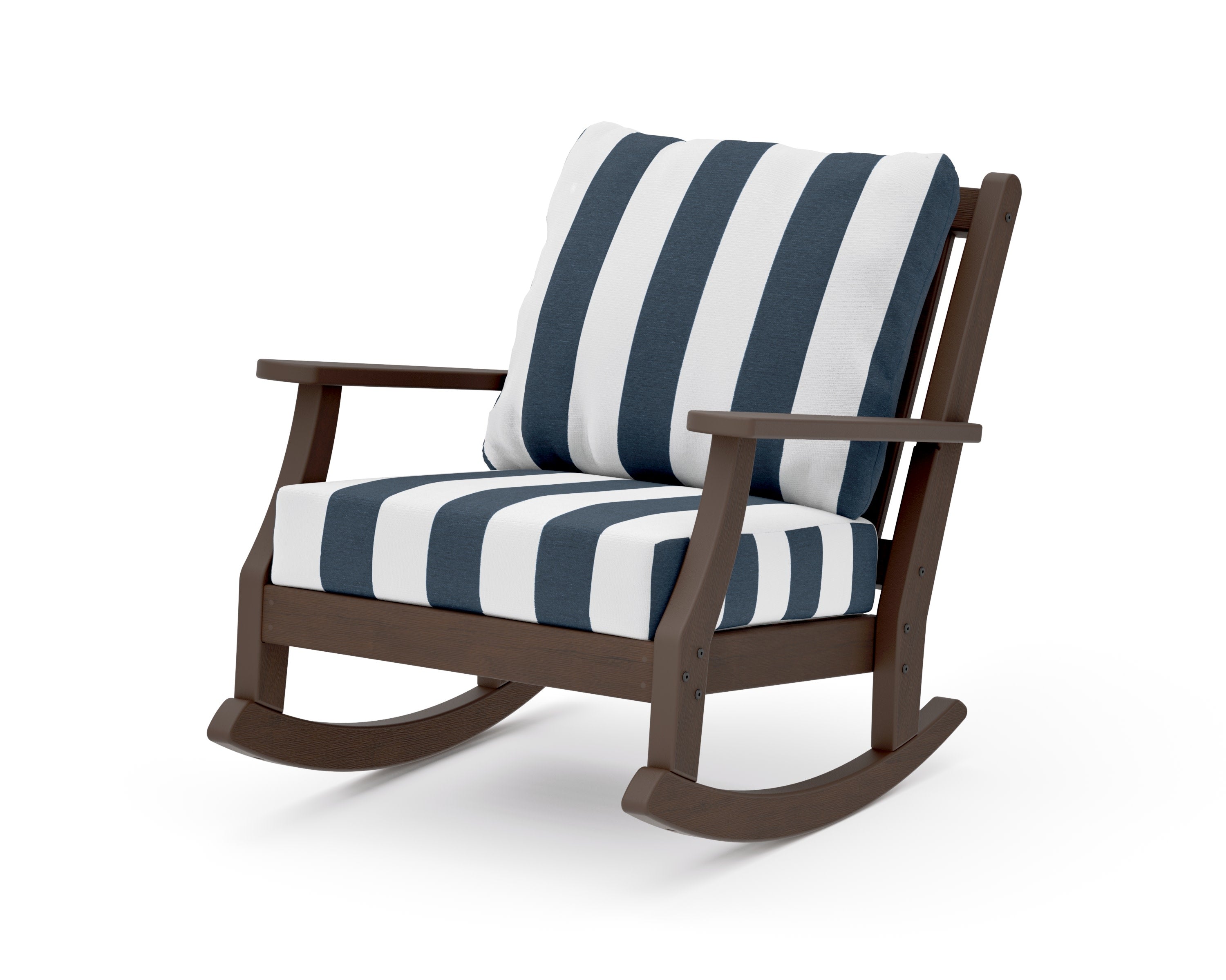 Wovendale Deep Seating Rocking Chair in Kona / Cabana Stripe Marine Indigo