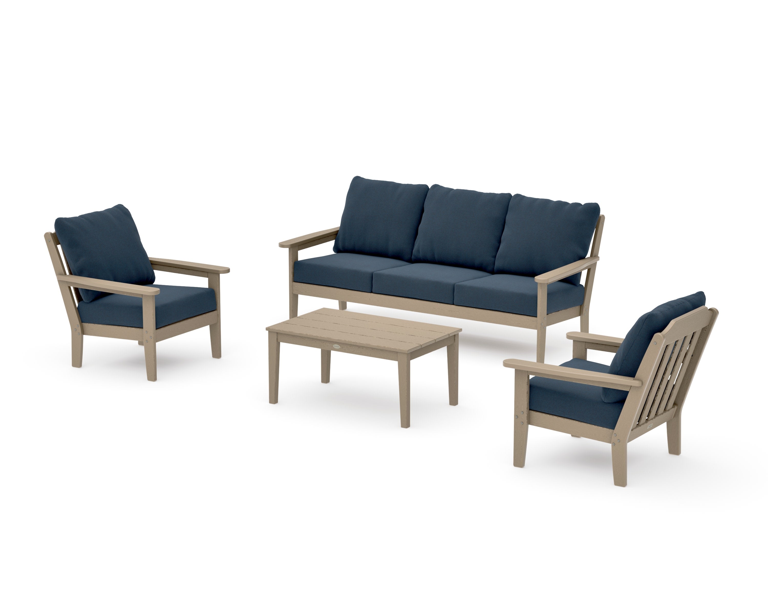 Cottage 4-Piece Deep Seating Set with Sofa in Vintage Sahara / Marine Indigo