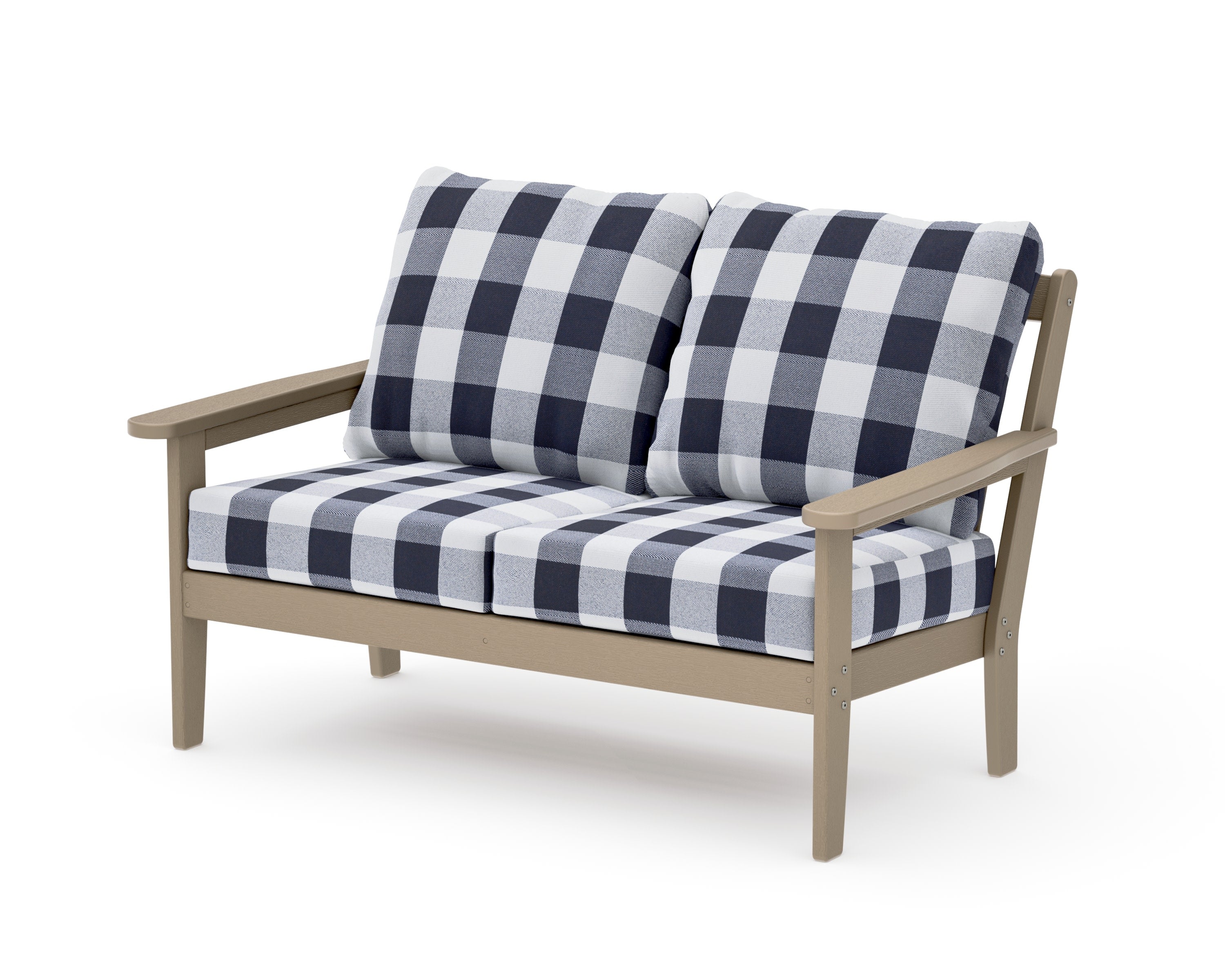 Cottage Deep Seating Loveseat in Vintage Sahara / Buffalo Plaid Navy