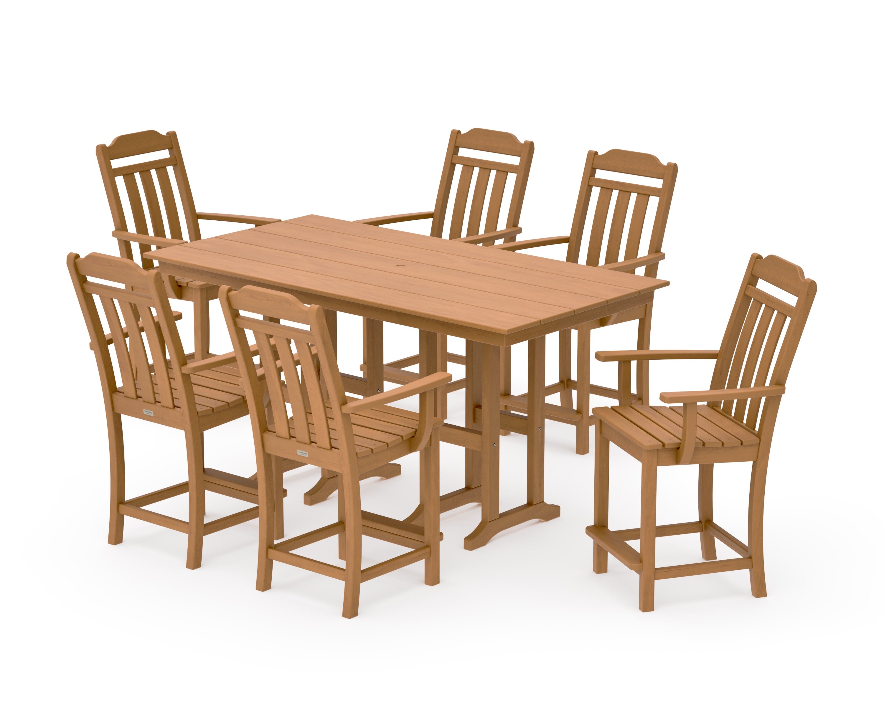 Cottage Arm Chair 7-Piece Farmhouse Counter Set in Natural