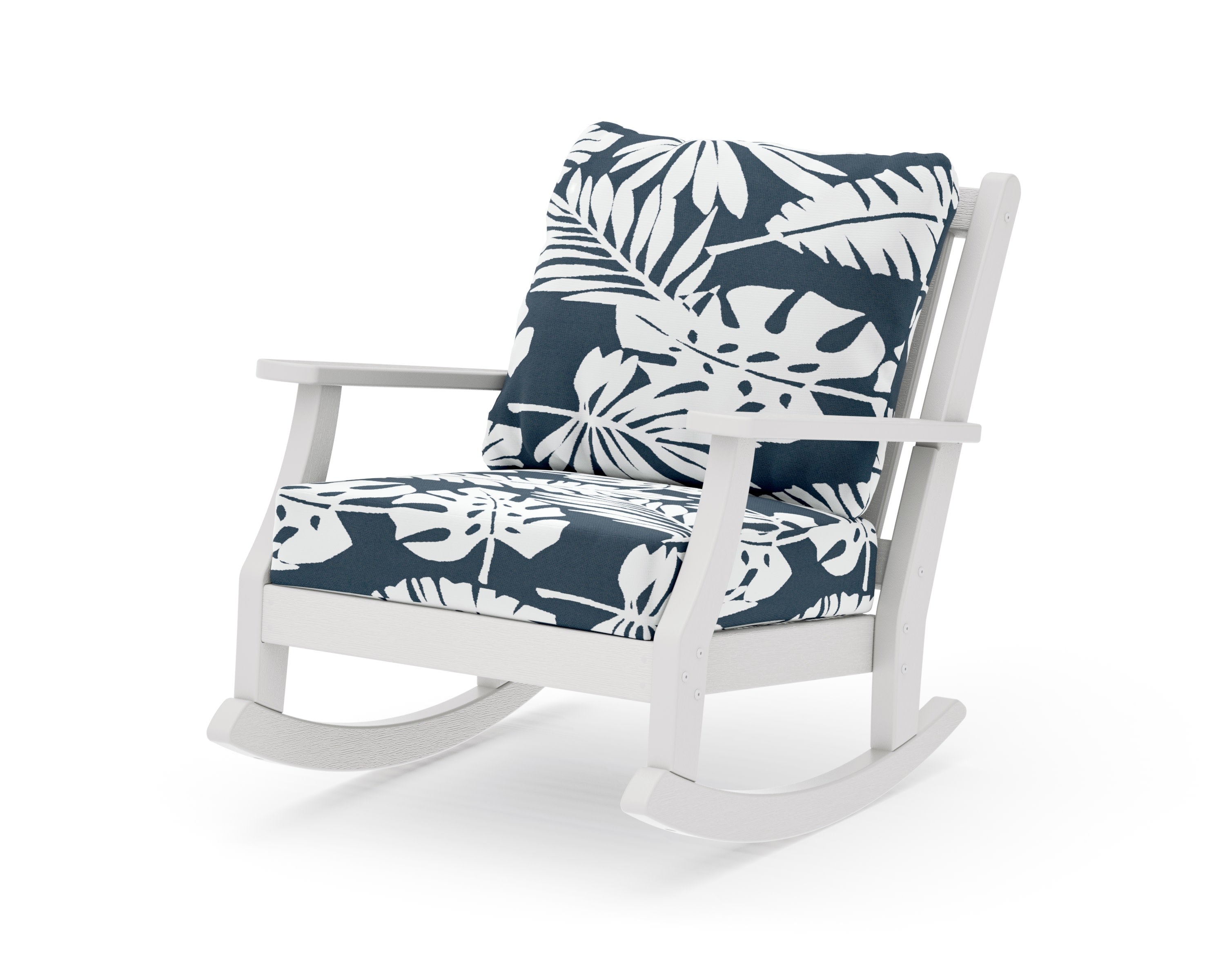 Wovendale Deep Seating Rocking Chair in Vintage White / Leaf Marine Indigo