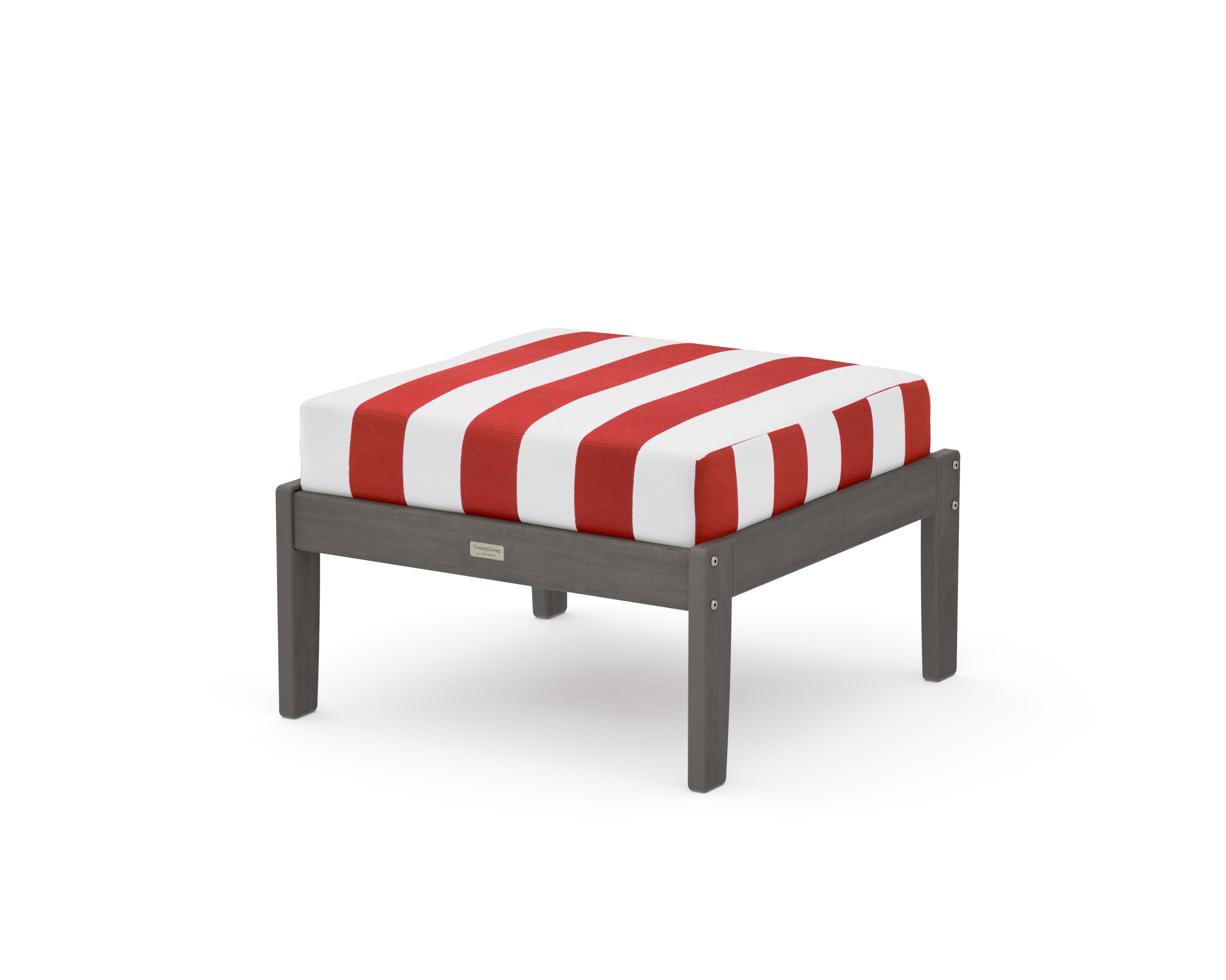Cottage Deep Seating Ottoman in Driftwood / Cabana Stripe Crimson