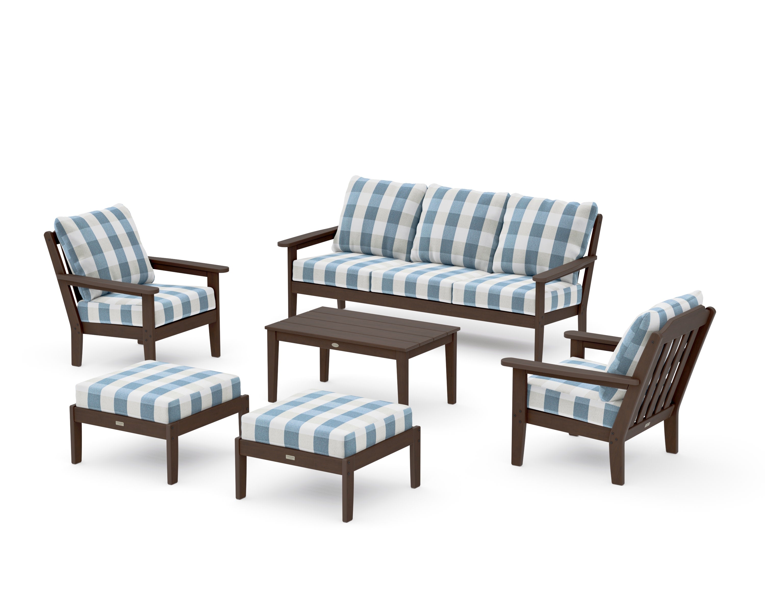Cottage 6-Piece Lounge Sofa Set in Kona / Buffalo Plaid Sky Blue