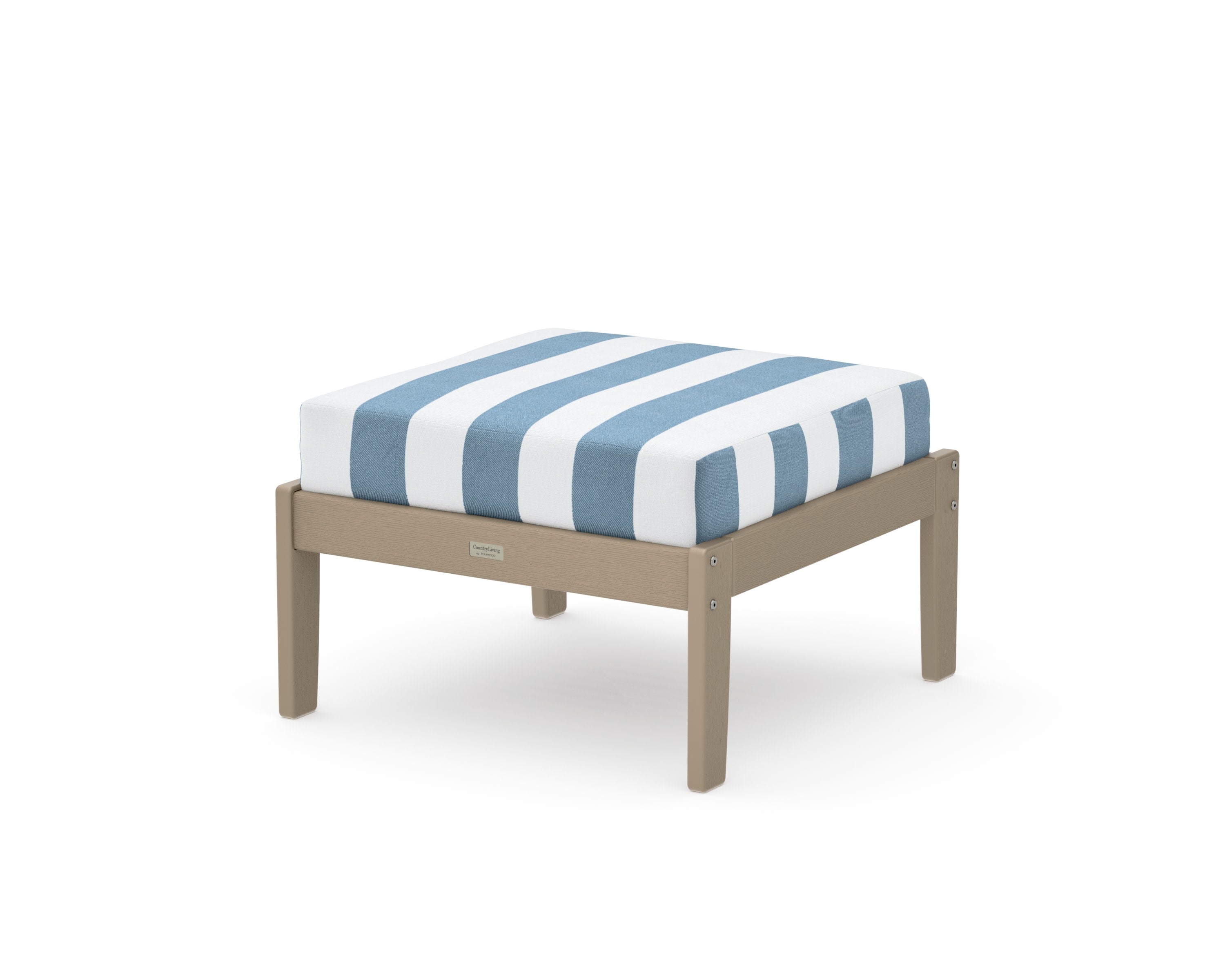 Cottage Deep Seating Ottoman in Vintage Sahara / Cabana Stripe Sky Blue