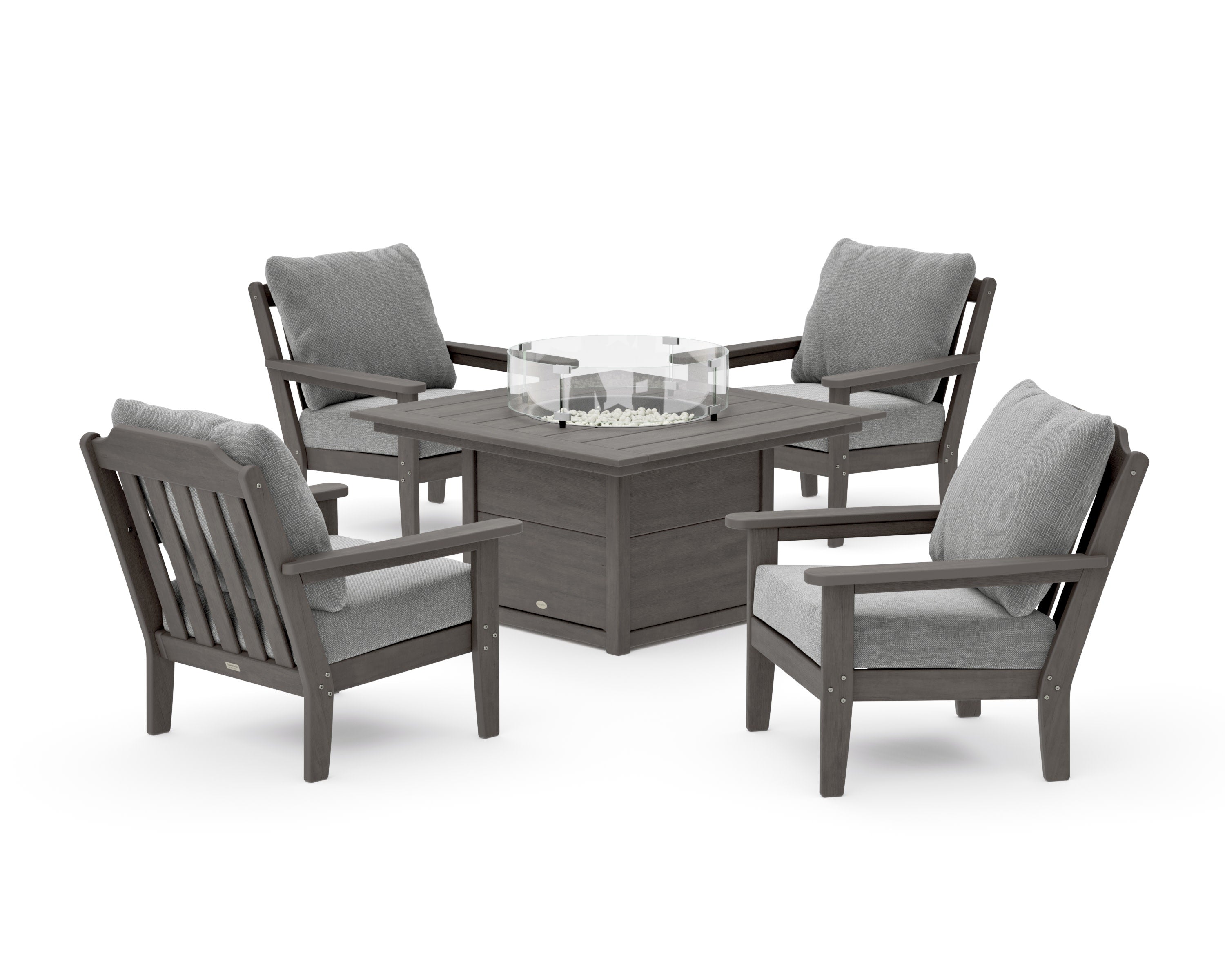 Cottage 5-Piece Deep Seating Set with Fire Pit Table in Driftwood / Grey Mist