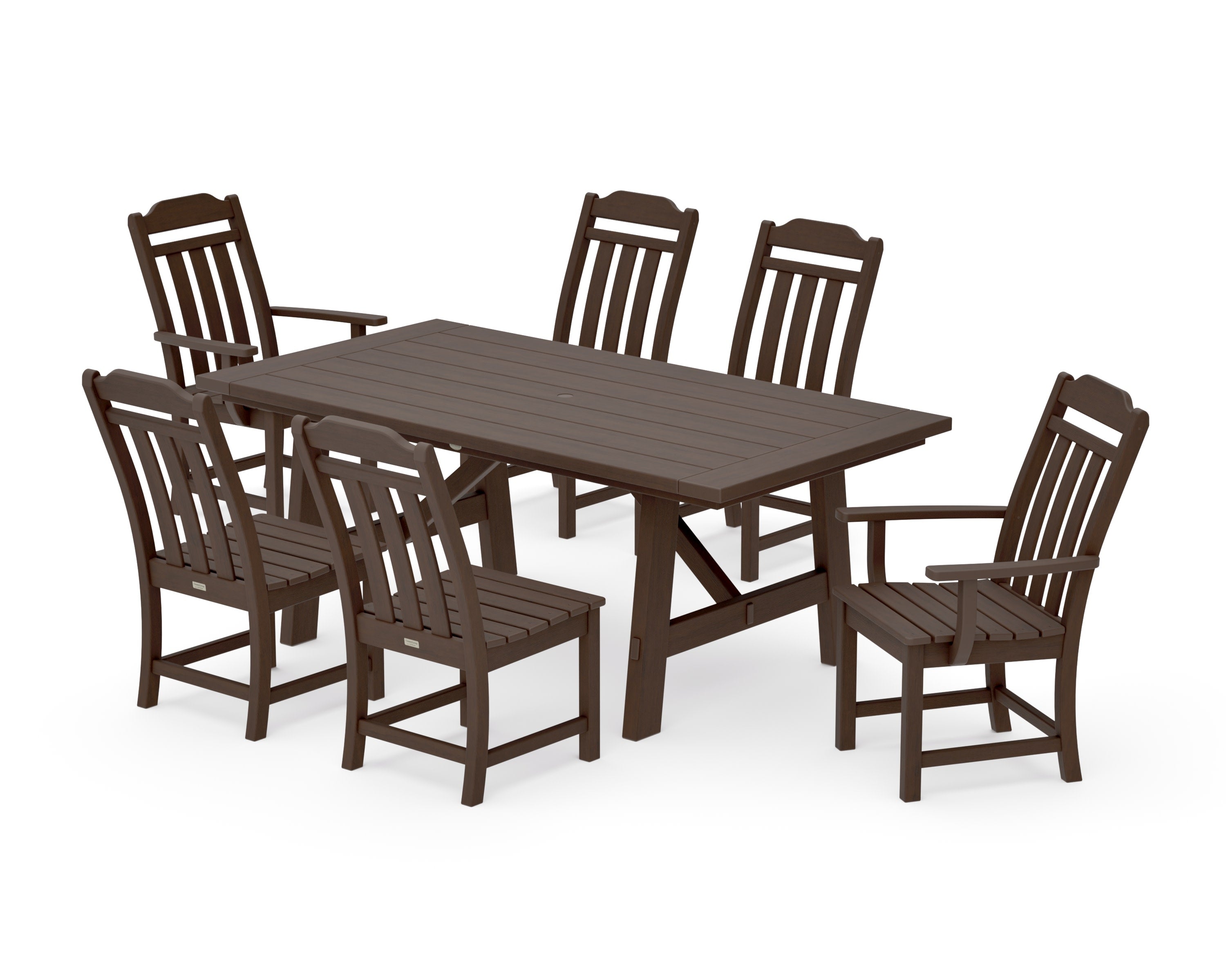 Cottage 7-Piece Rustic Farmhouse Dining Set in Kona