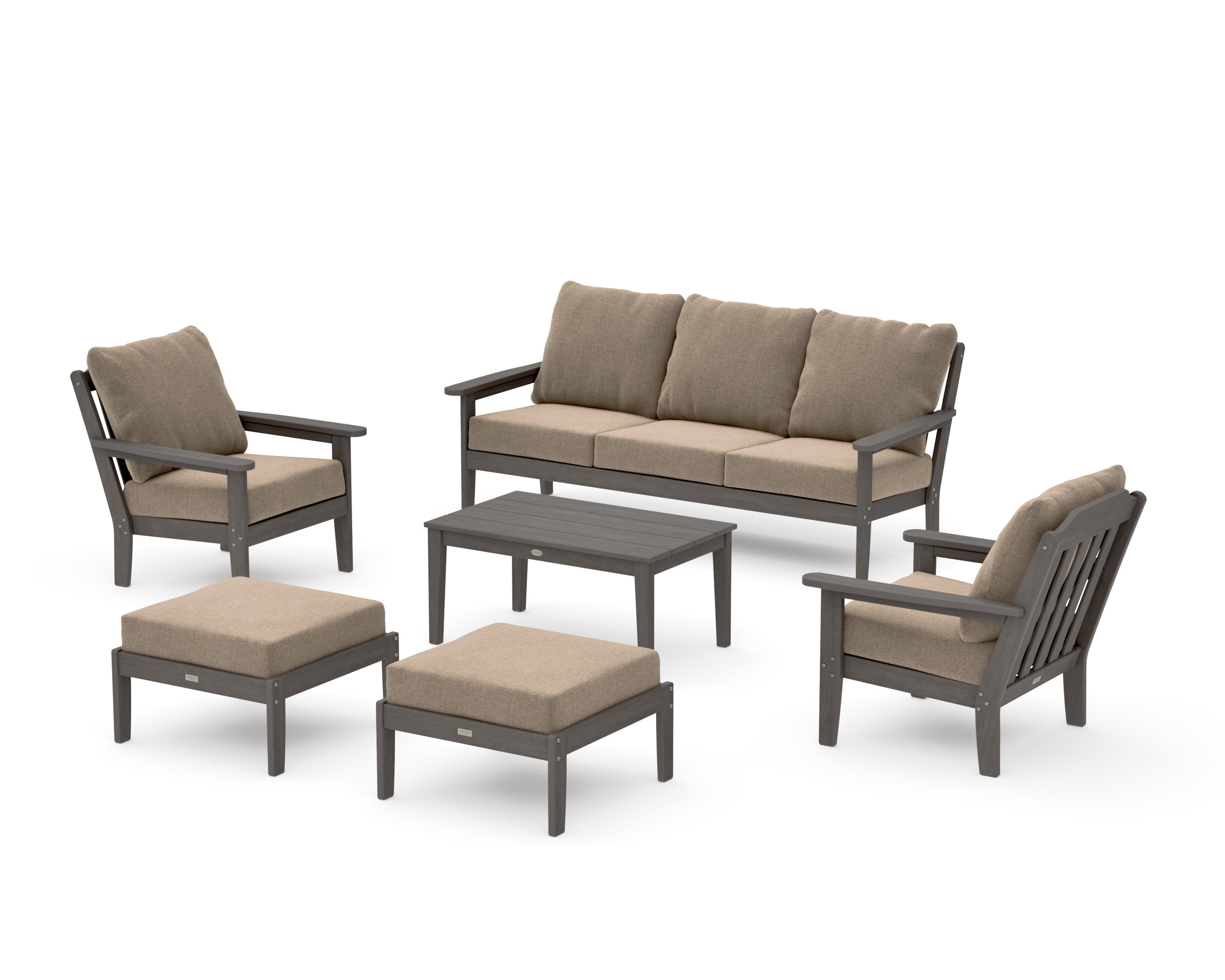 Cottage 6-Piece Lounge Sofa Set in Driftwood / Spiced Burlap