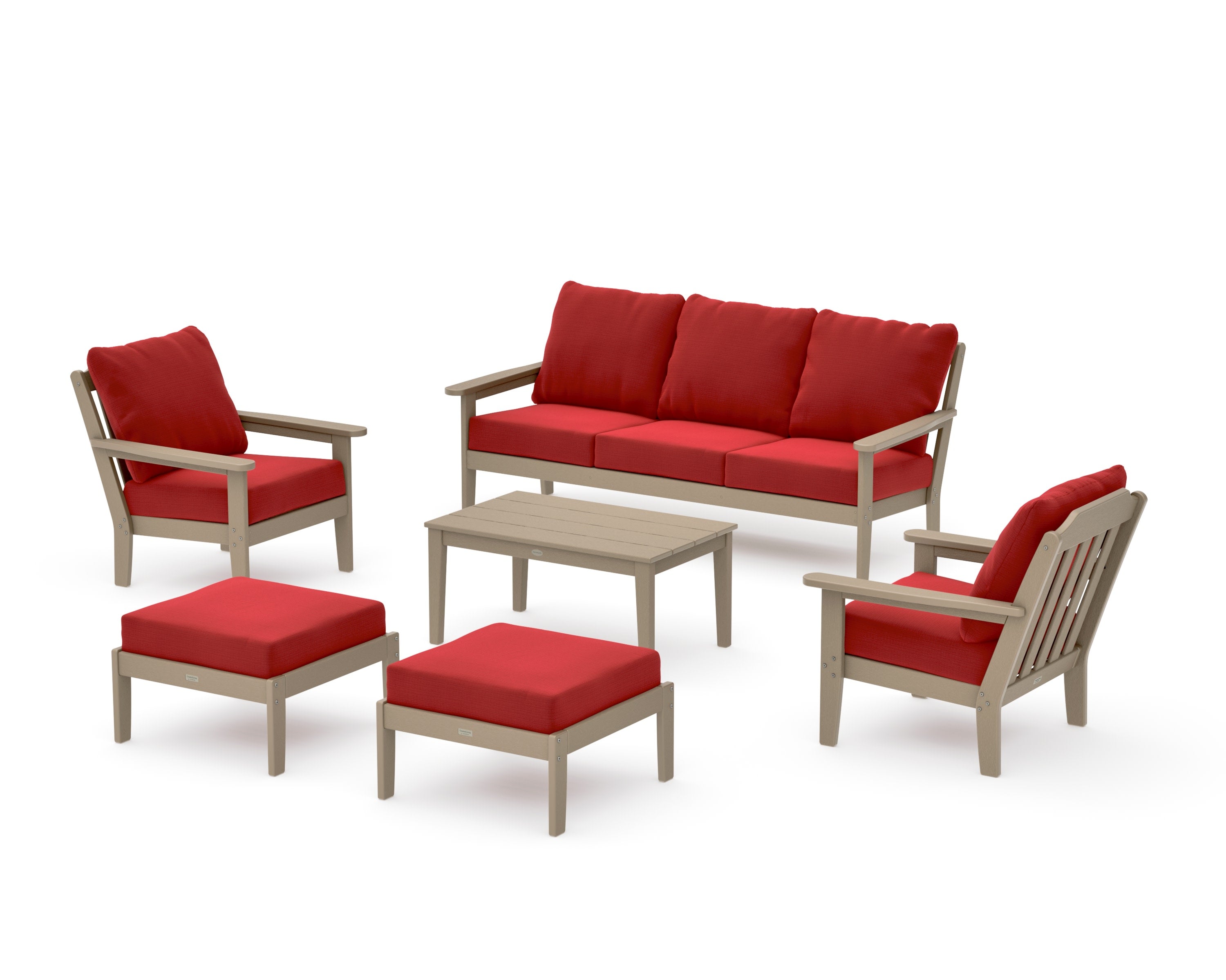 Cottage 6-Piece Lounge Sofa Set in Vintage Sahara / Crimson Linen