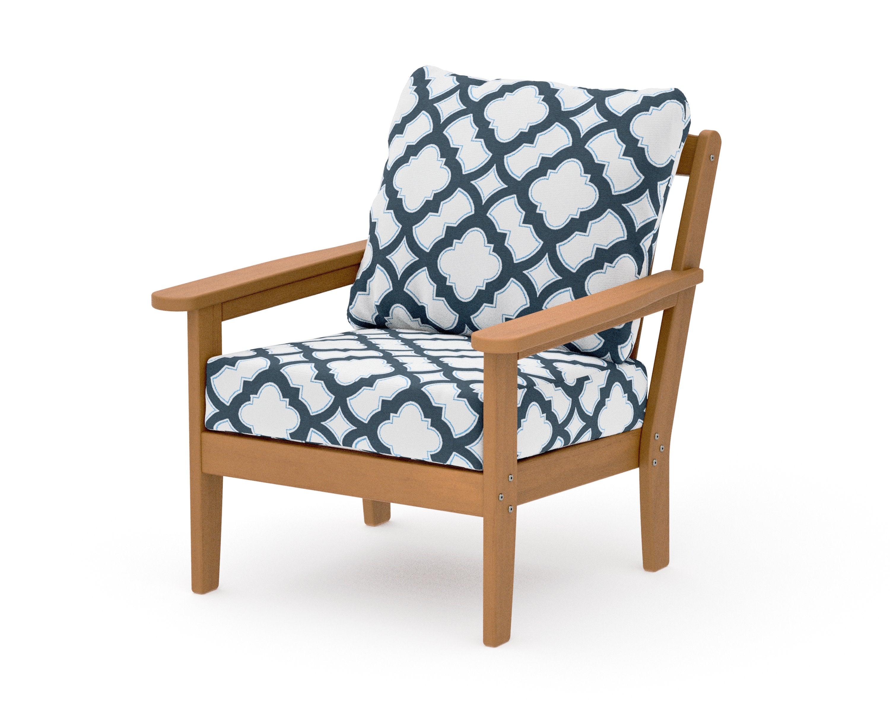 Cottage Deep Seating Chair in Natural / Trellis Marine Indigo