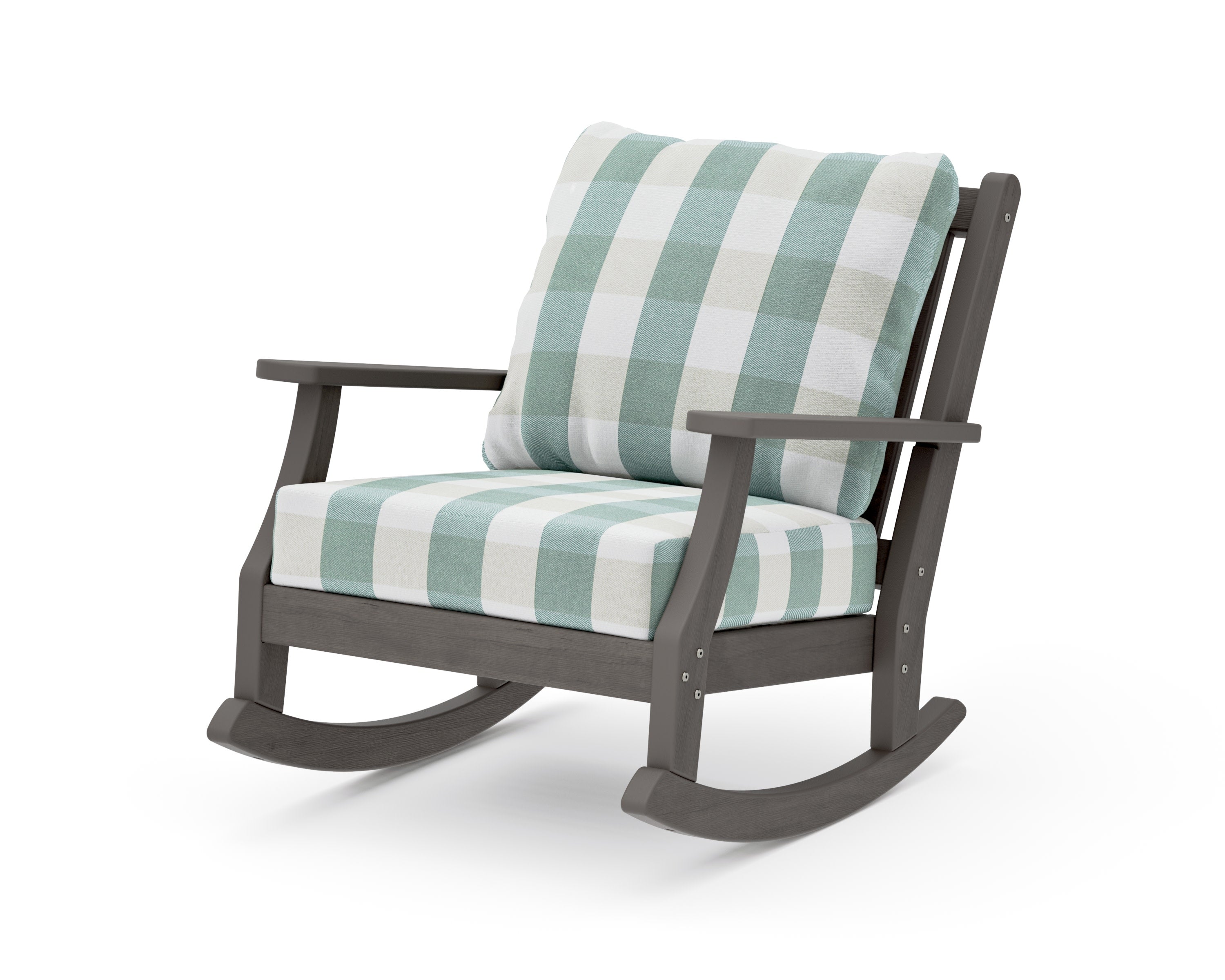 Wovendale Deep Seating Rocking Chair in Driftwood / Buffalo Plaid Glacier Spa