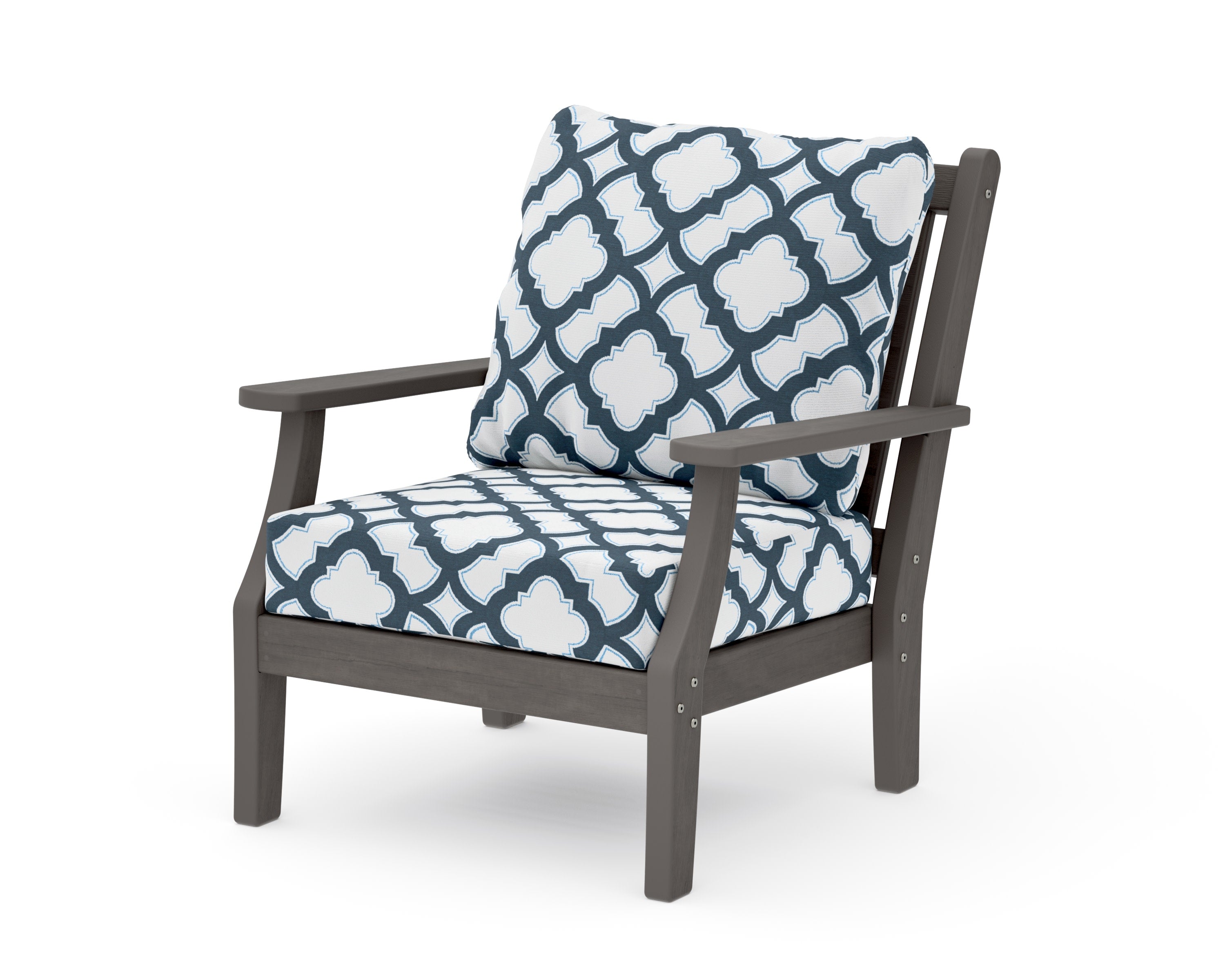 Wovendale Deep Seating Chair in Driftwood / Trellis Marine Indigo