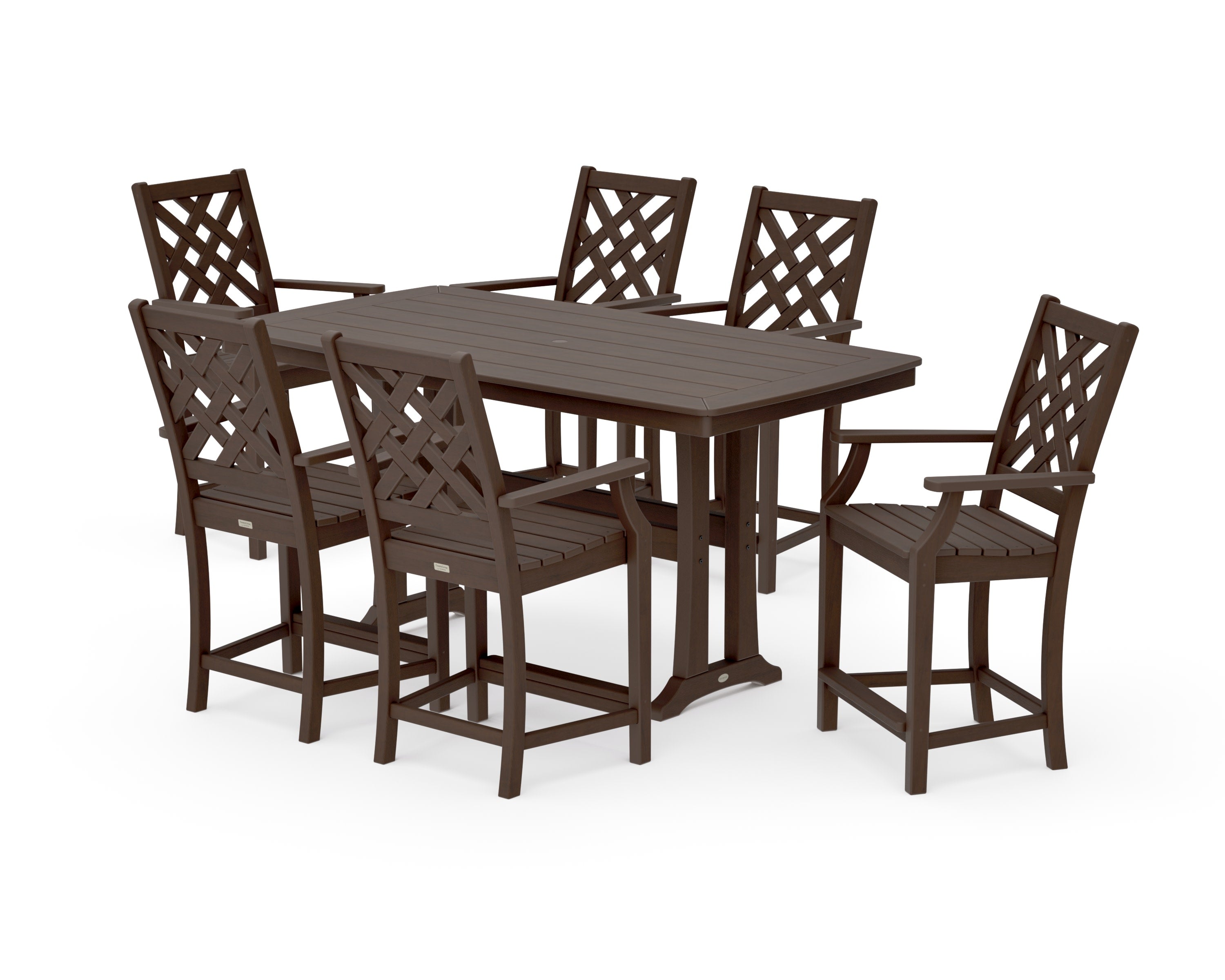 Wovendale Arm Chair 7-Piece Counter Set with Trestle Legs in Kona