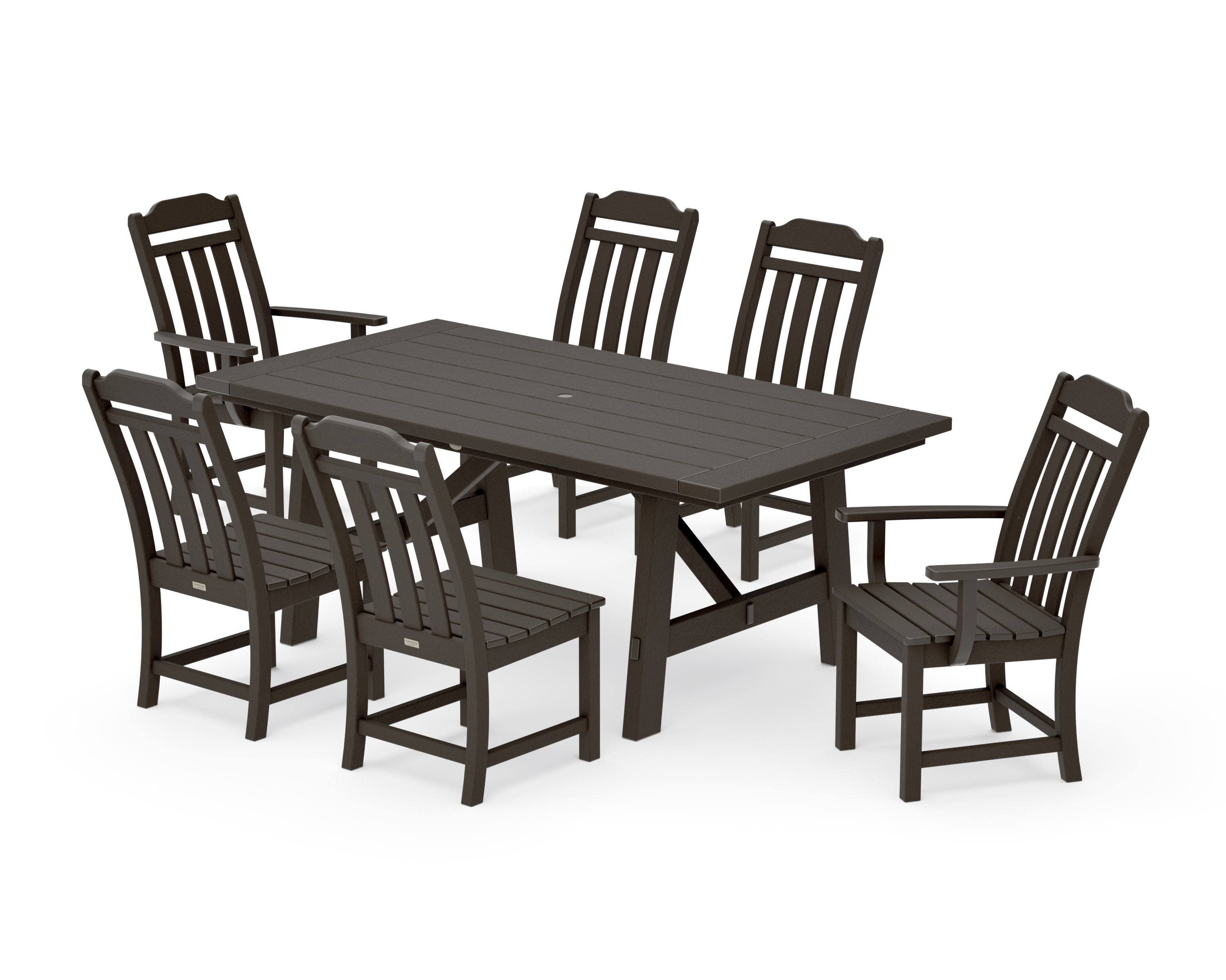 Cottage 7-Piece Rustic Farmhouse Dining Set in Vintage Coffee