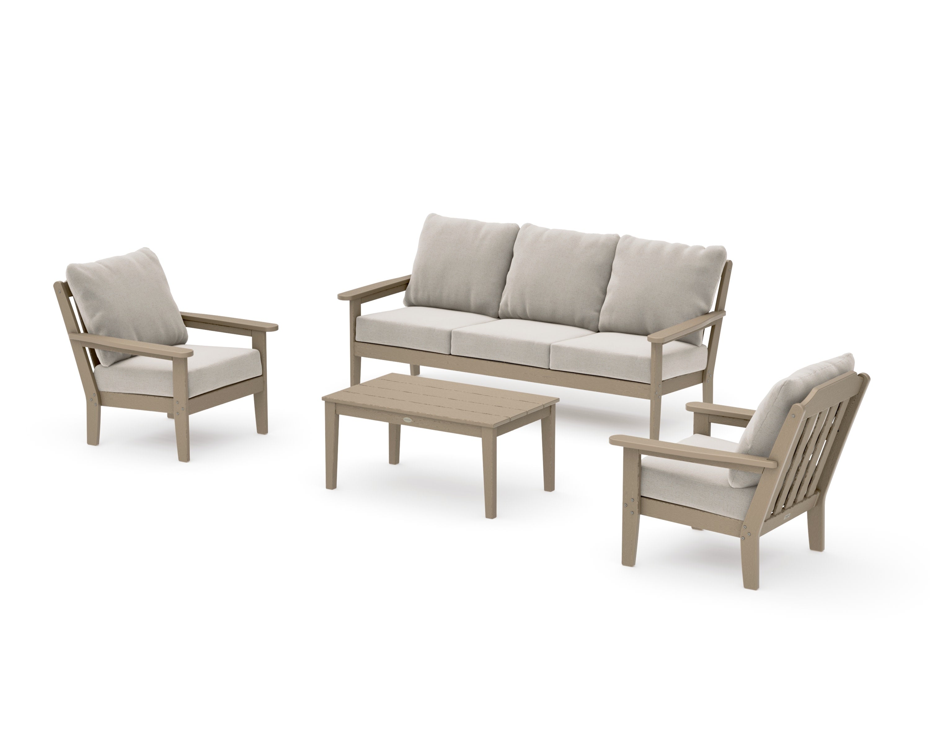 Cottage 4-Piece Deep Seating Set with Sofa in Vintage Sahara / Dune Burlap