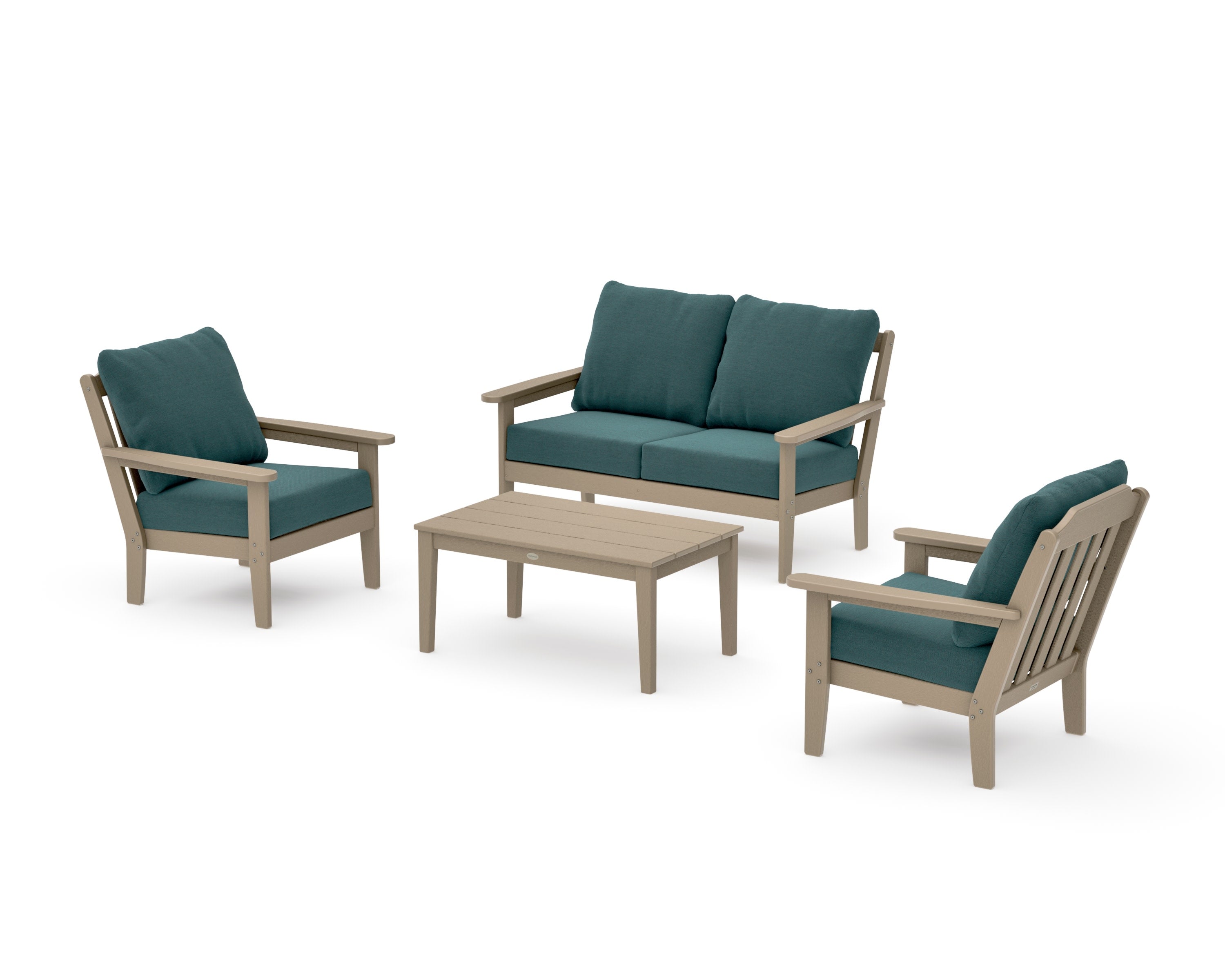 Cottage 4-Piece Deep Seating Set with Loveseat in Vintage Sahara / Ocean Teal