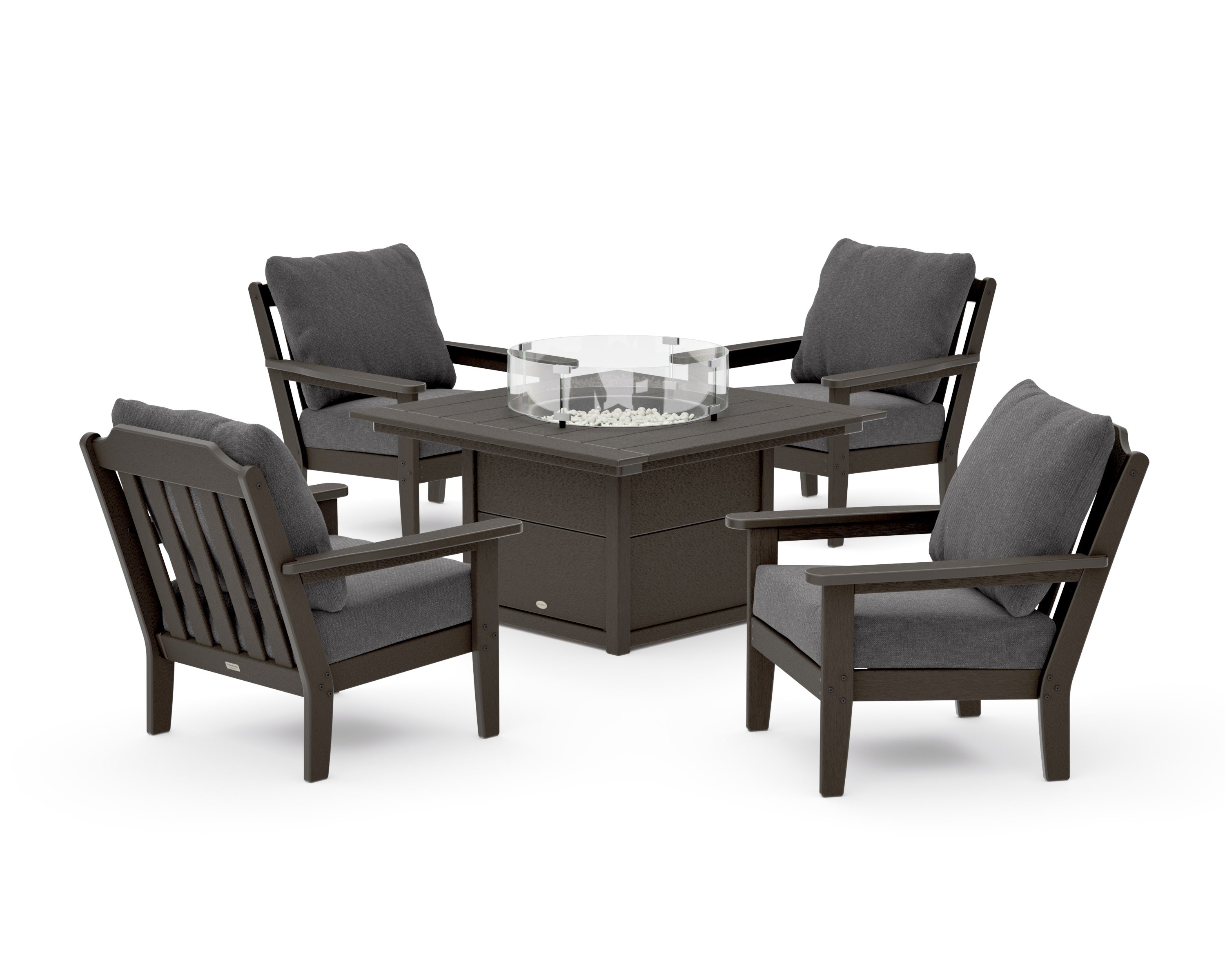 Cottage 5-Piece Deep Seating Set with Fire Pit Table in Vintage Coffee / Ash Charcoal