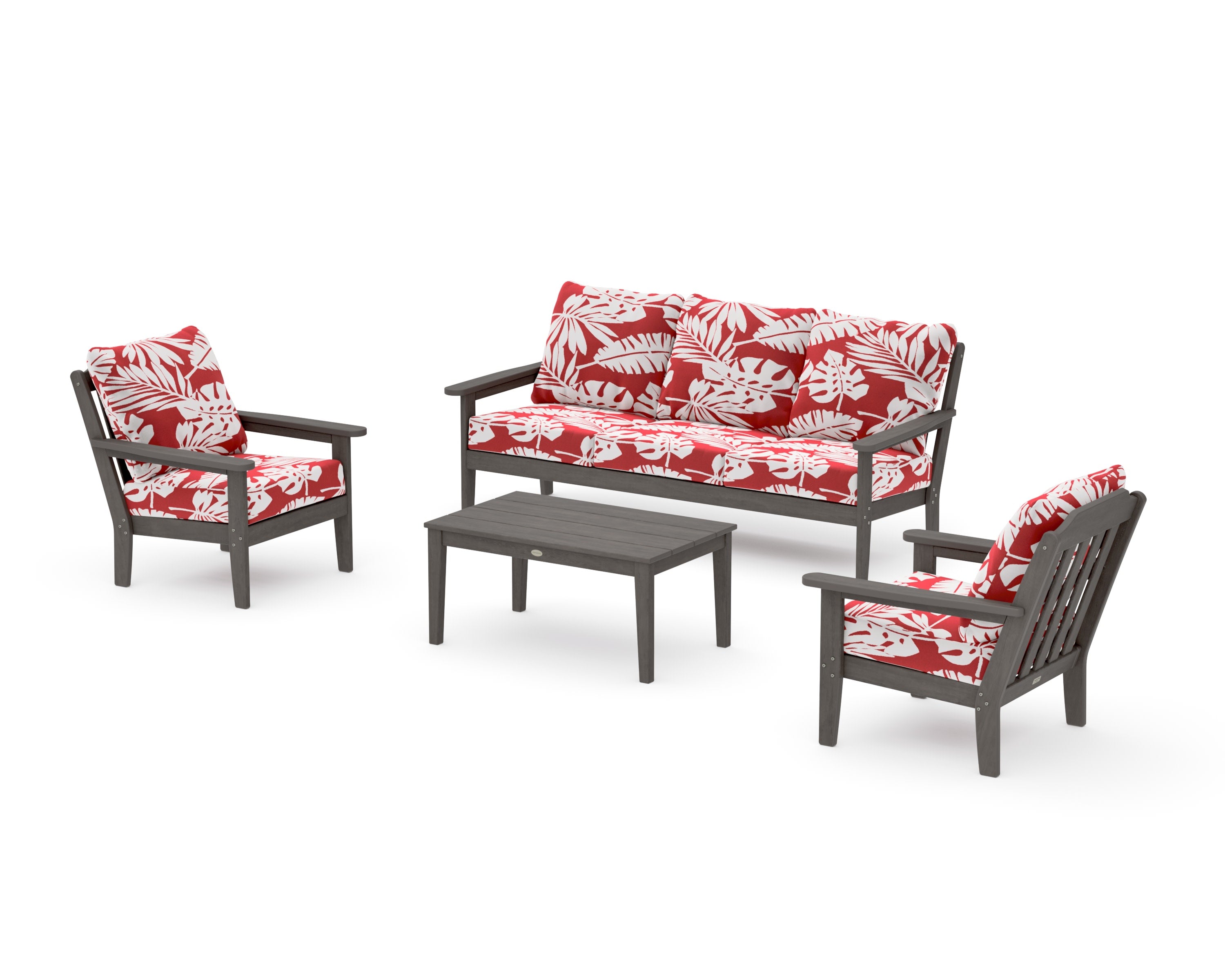 Cottage 4-Piece Deep Seating Set with Sofa in Driftwood / Leaf Crimson