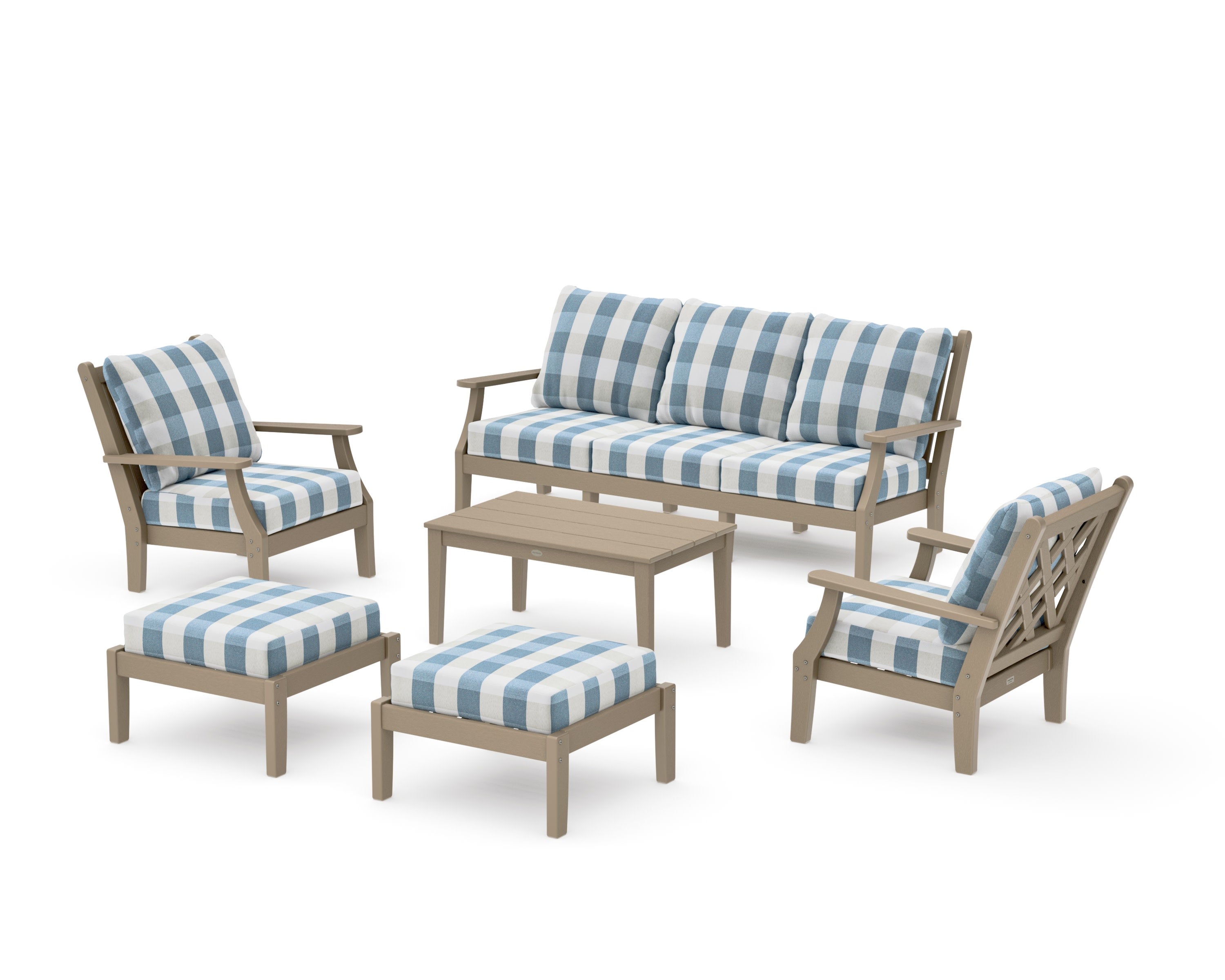 Wovendale 6-Piece Lounge Sofa Set in Vintage Sahara / Buffalo Plaid Sky Blue