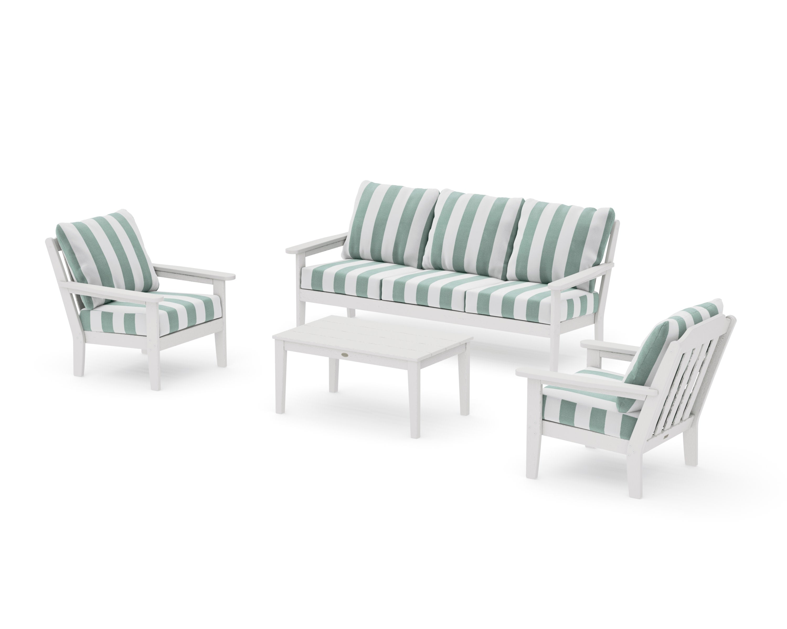 Cottage 4-Piece Deep Seating Set with Sofa in Vintage White / Cabana Stripe Glacier Spa