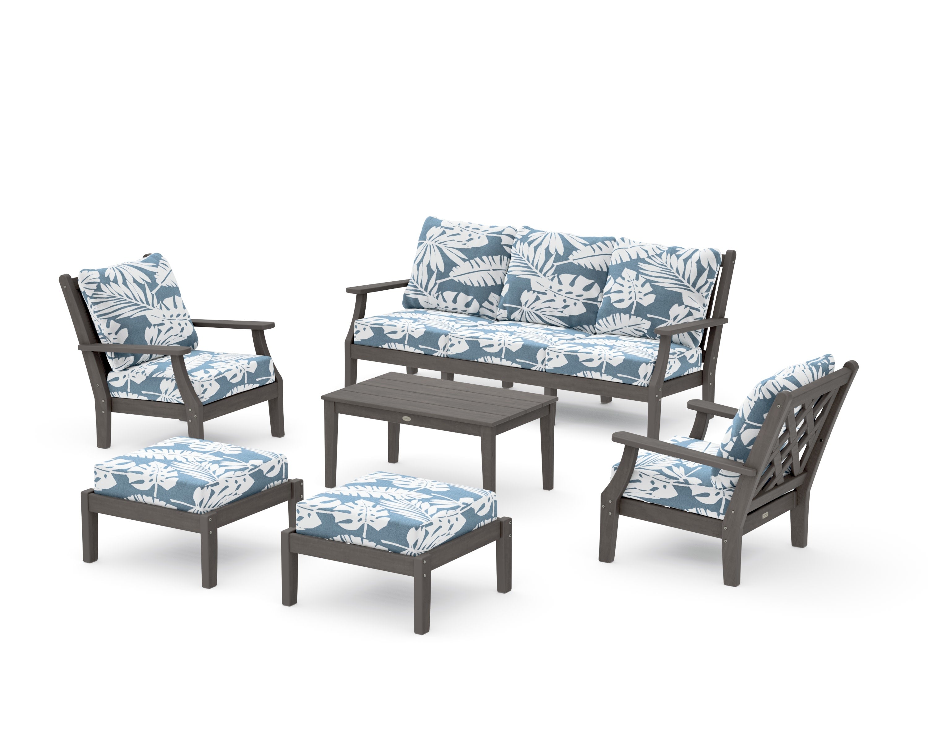 Wovendale 6-Piece Lounge Sofa Set in Driftwood / Leaf Sky Blue