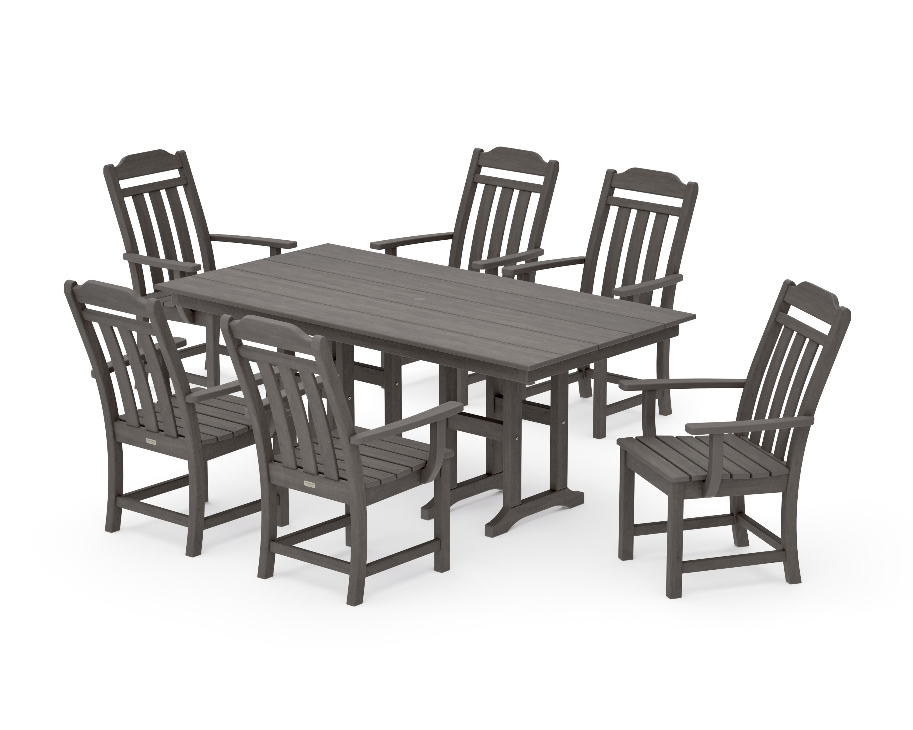 Cottage Arm Chair 7-Piece Farmhouse Dining Set in Driftwood
