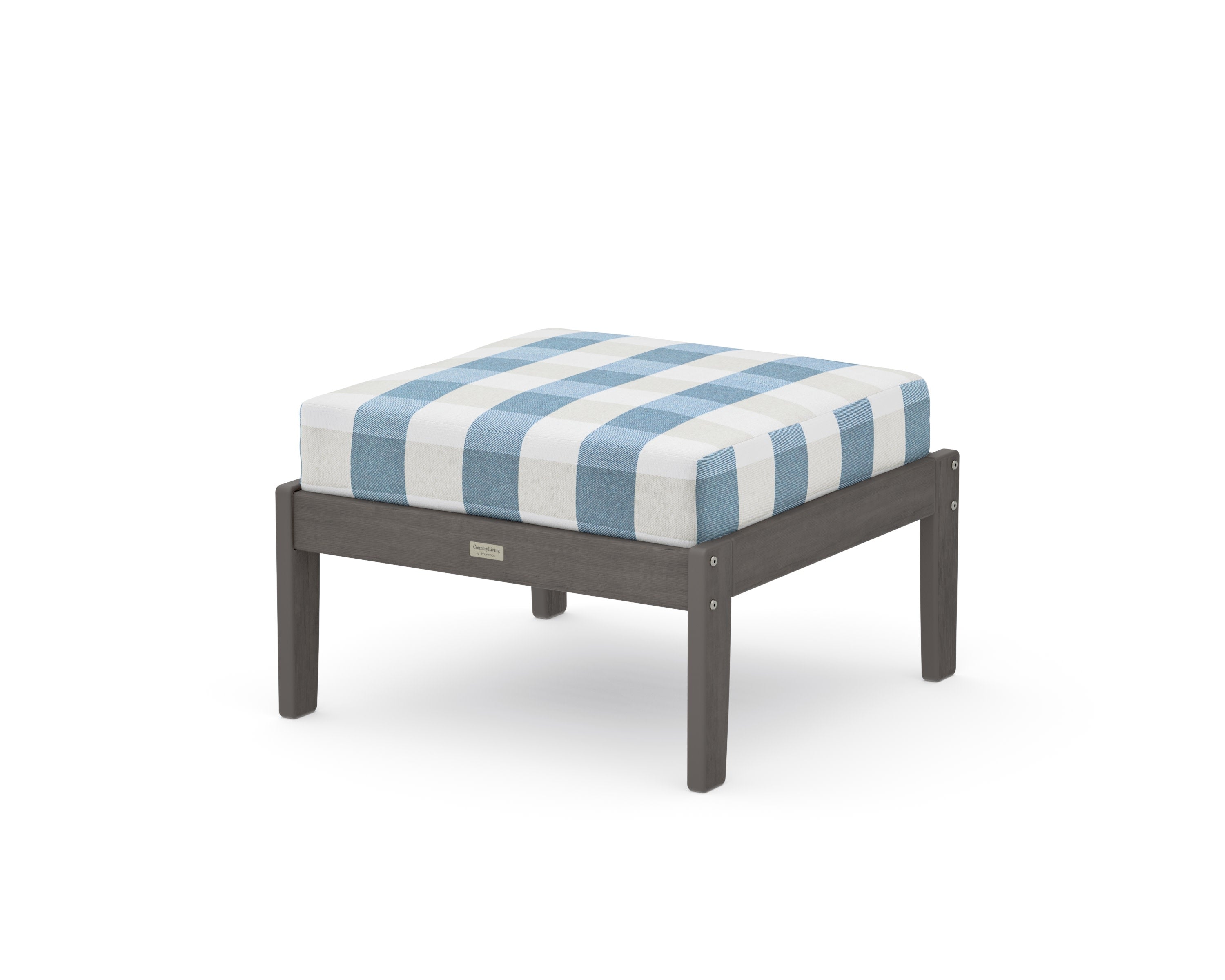 Cottage Deep Seating Ottoman in Driftwood / Buffalo Plaid Sky Blue