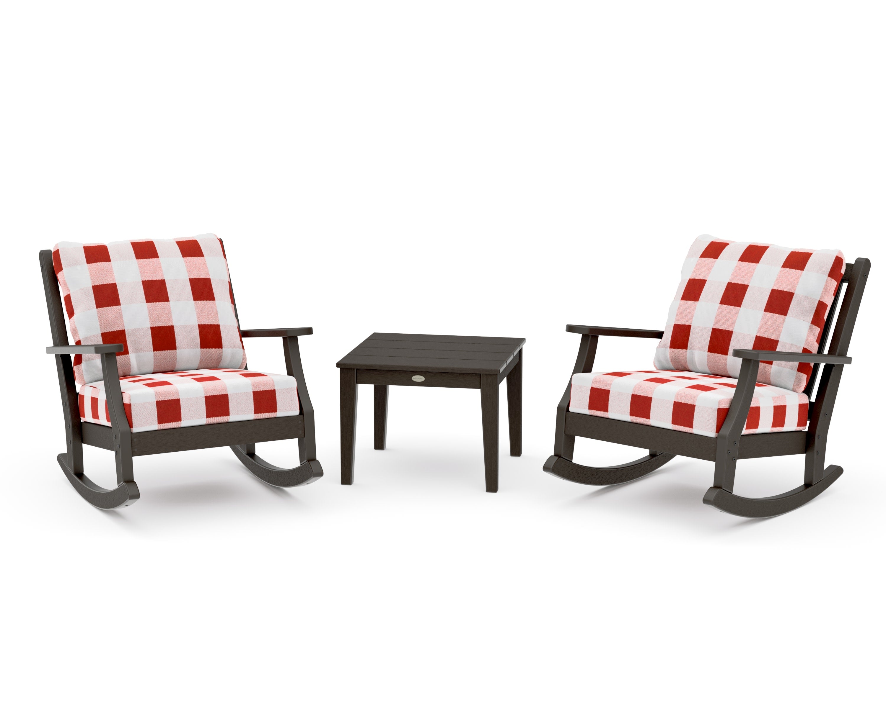 Wovendale 3-Piece Deep Seating Rocker Set in Vintage Coffee / Buffalo Plaid Crimson