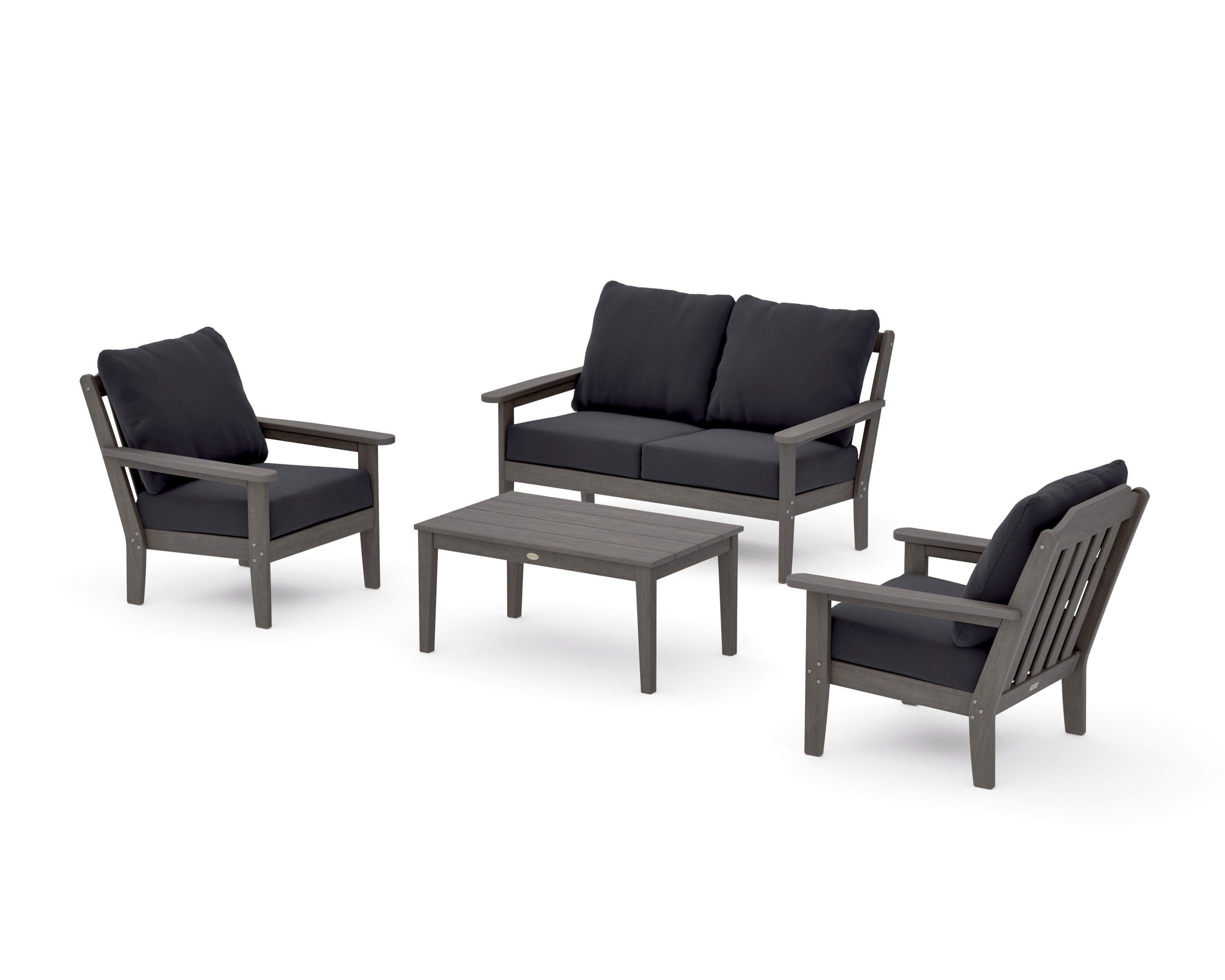 Cottage 4-Piece Deep Seating Set with Loveseat in Driftwood / Midnight Linen