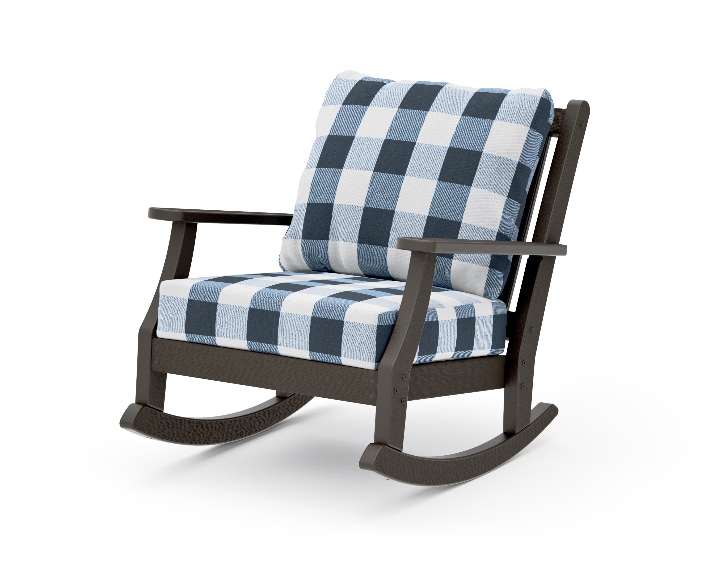 Wovendale Deep Seating Rocking Chair in Vintage Coffee / Buffalo Plaid Marine Indigo