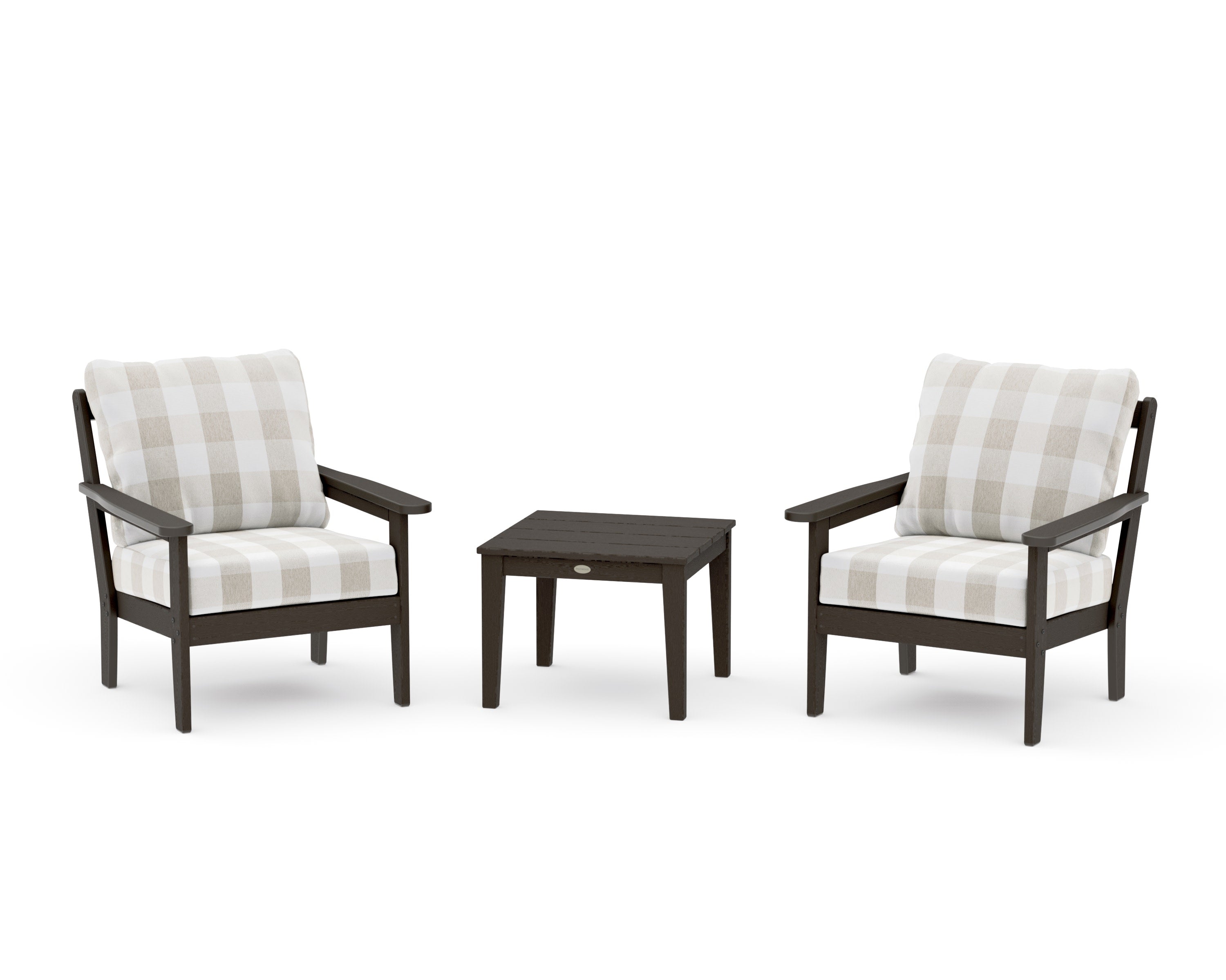 Cottage 3-Piece Deep Seating Set in Vintage Coffee / Buffalo Plaid Dune Burlap