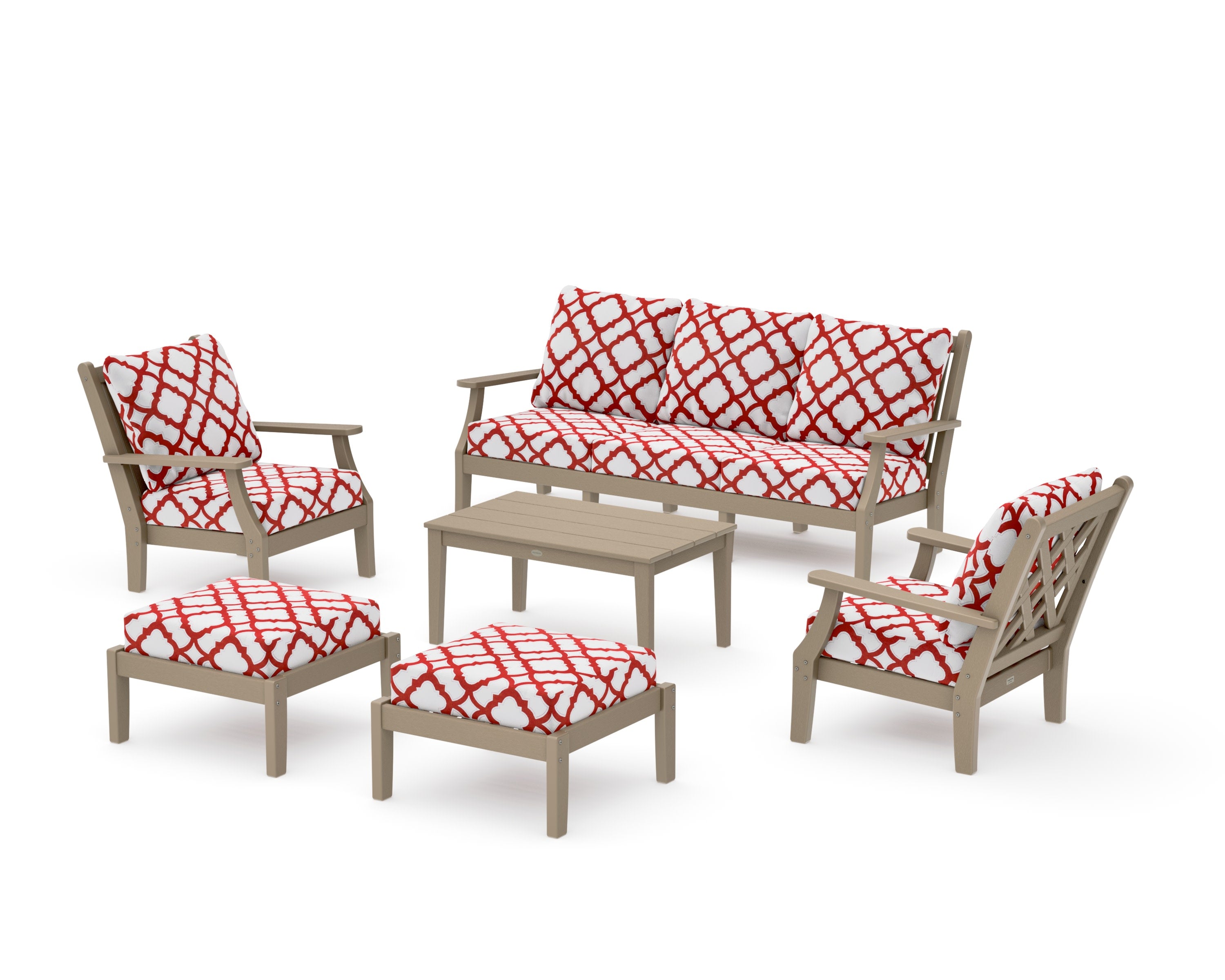 Wovendale 6-Piece Lounge Sofa Set in Vintage Sahara / Trellis Crimson