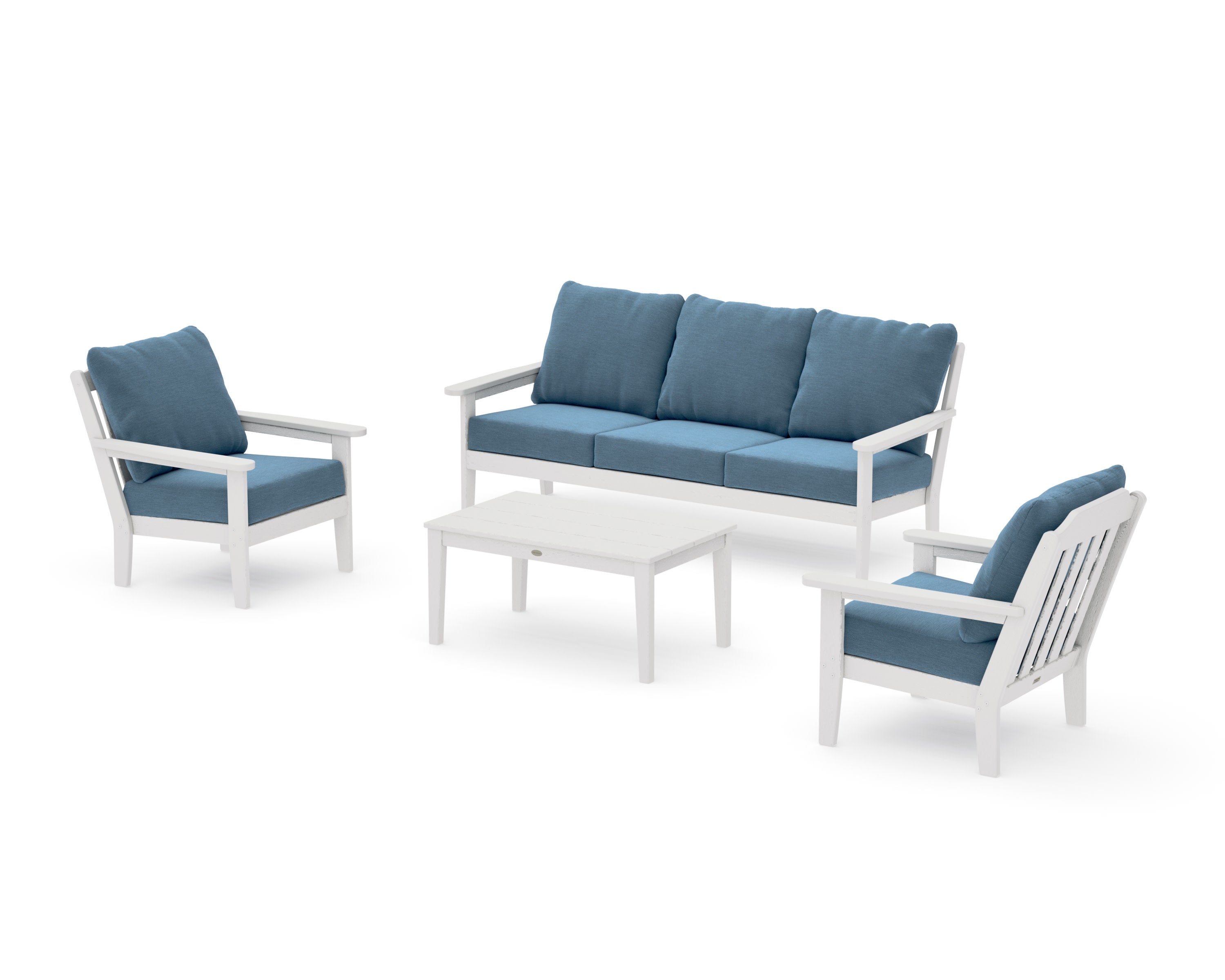 Cottage 4-Piece Deep Seating Set with Sofa in Vintage White / Sky Blue