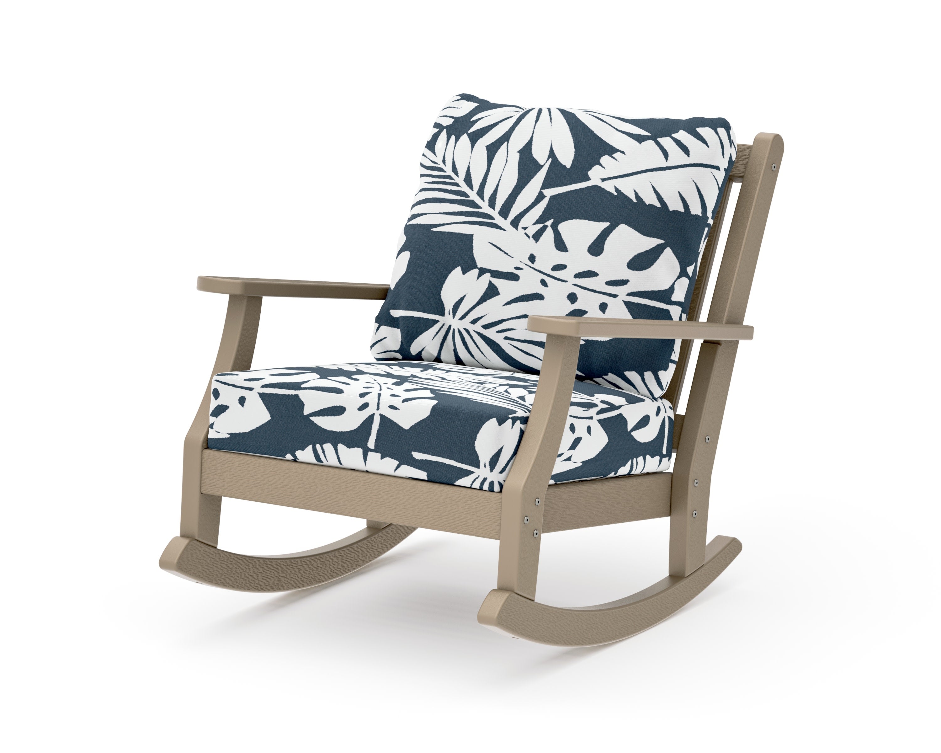 Wovendale Deep Seating Rocking Chair in Vintage Sahara / Leaf Marine Indigo