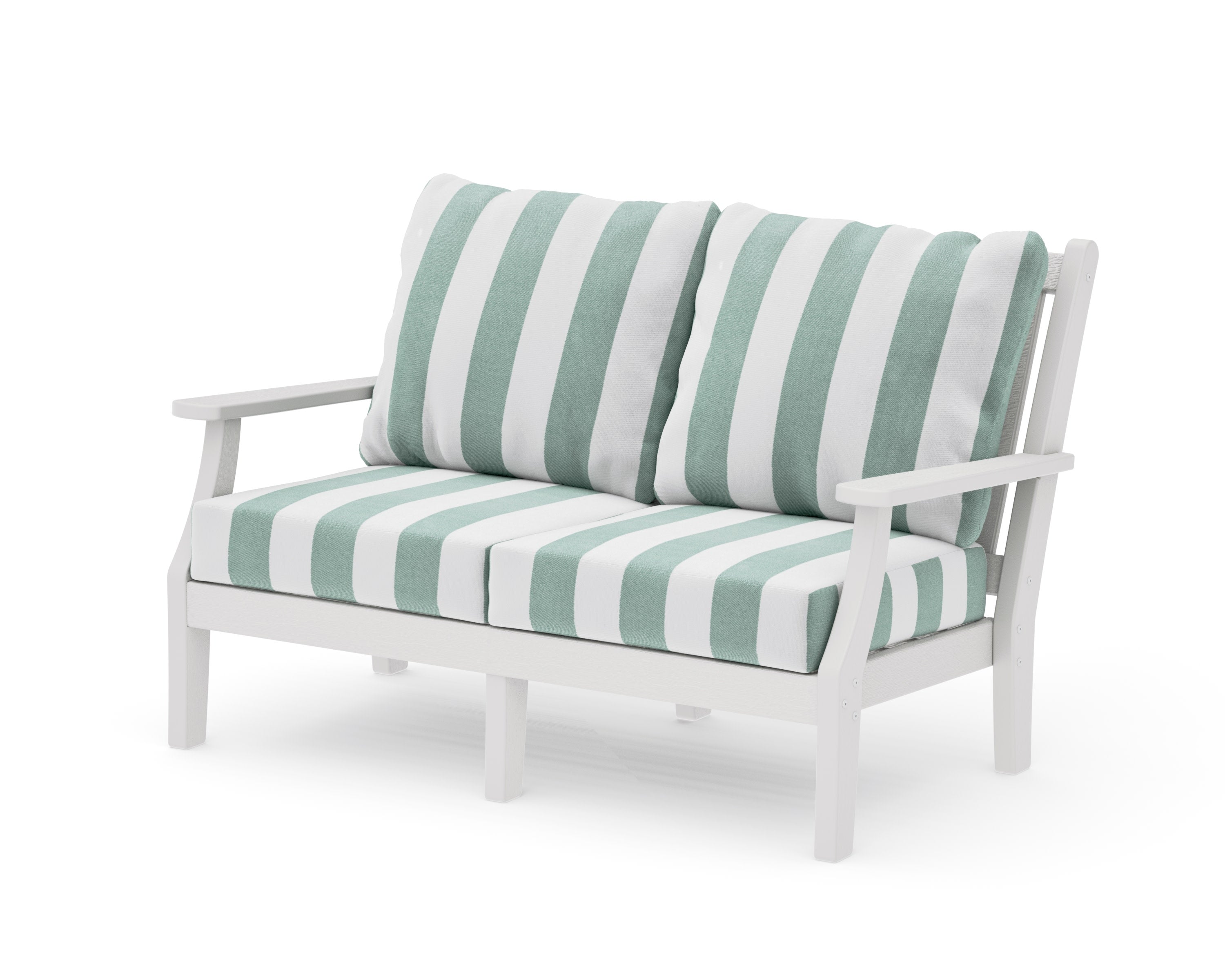 Wovendale Deep Seating Loveseat in Vintage White / Cabana Stripe Glacier Spa