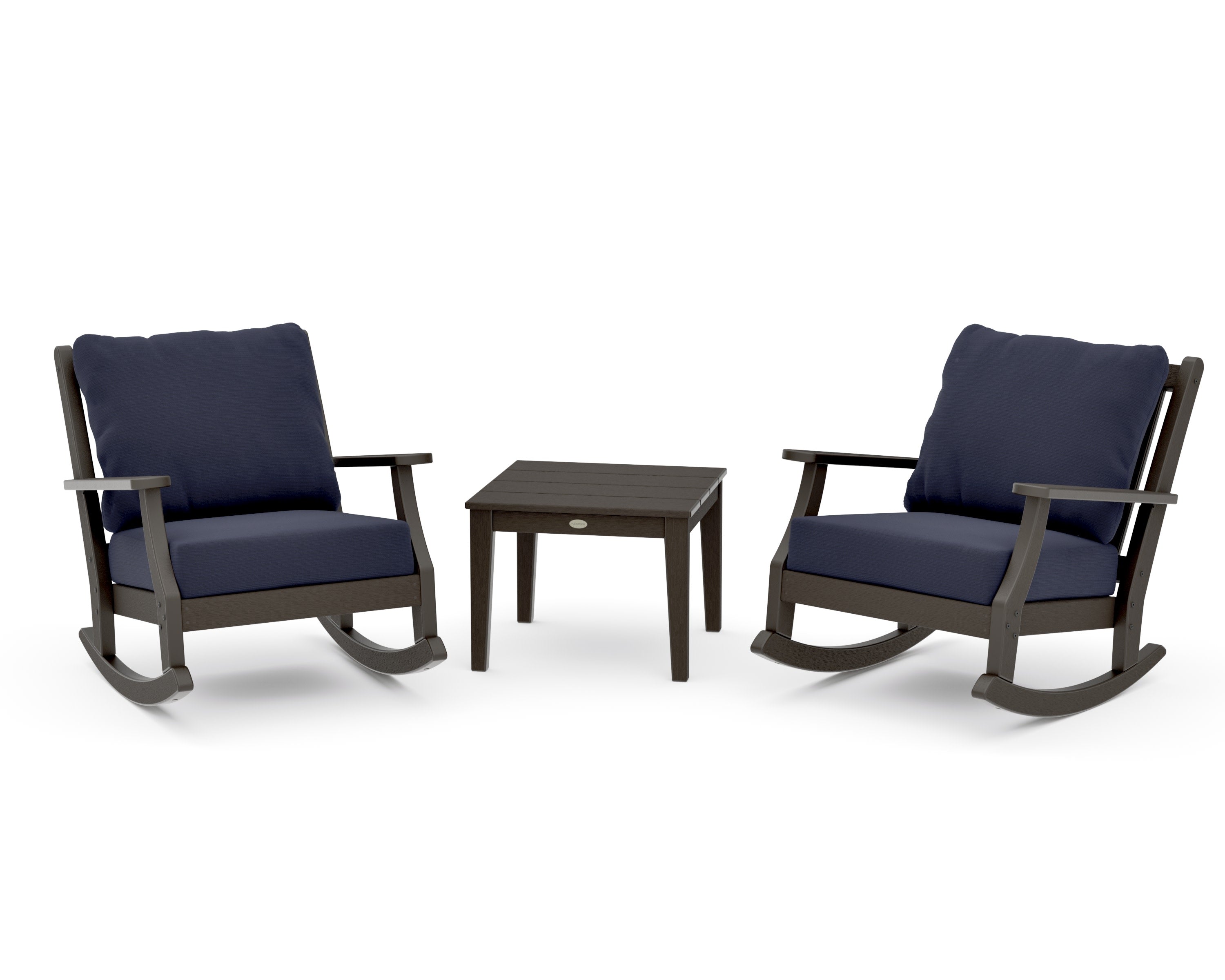 Wovendale 3-Piece Deep Seating Rocker Set in Vintage Coffee / Navy Linen