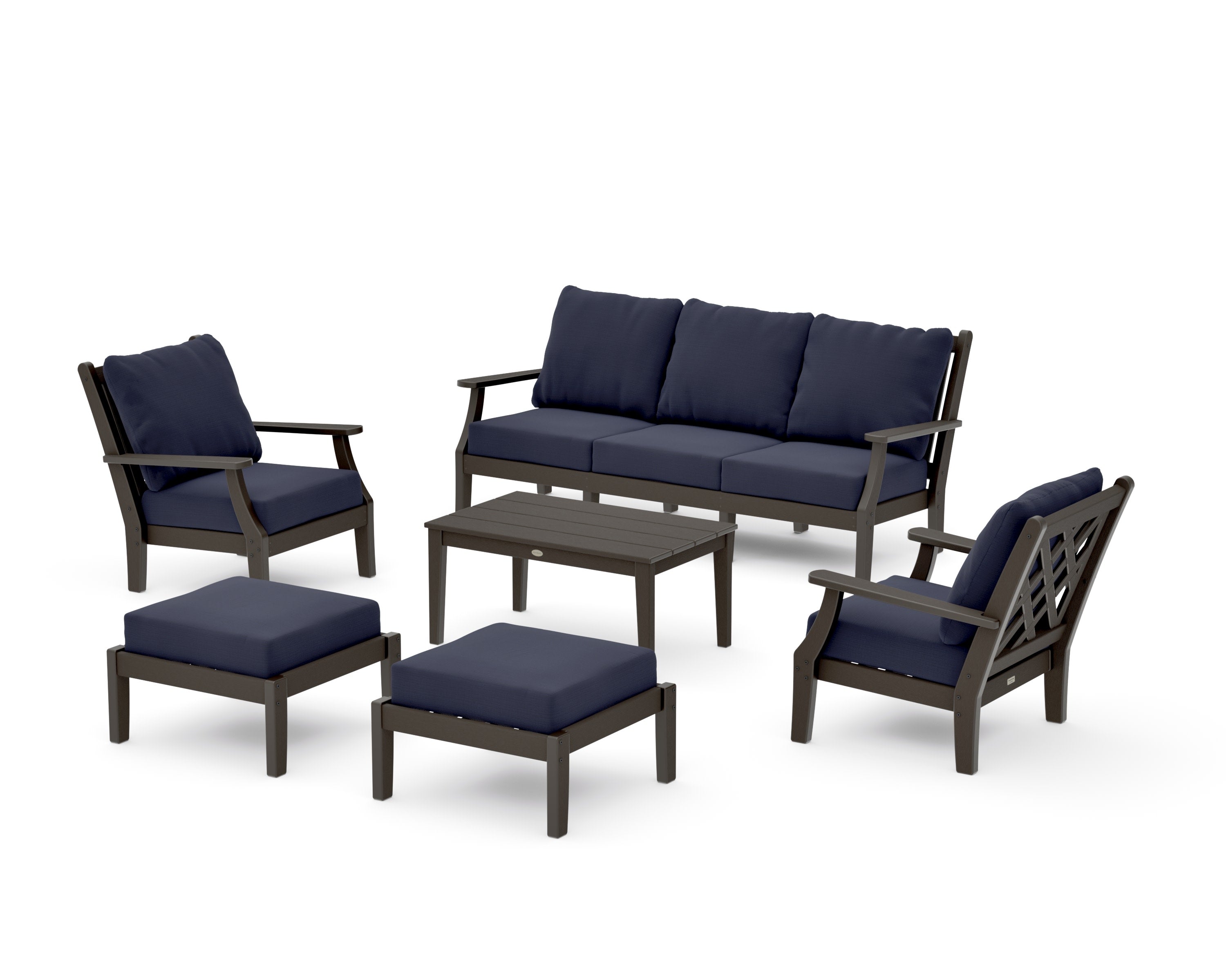 Wovendale 6-Piece Lounge Sofa Set in Vintage Coffee / Navy Linen