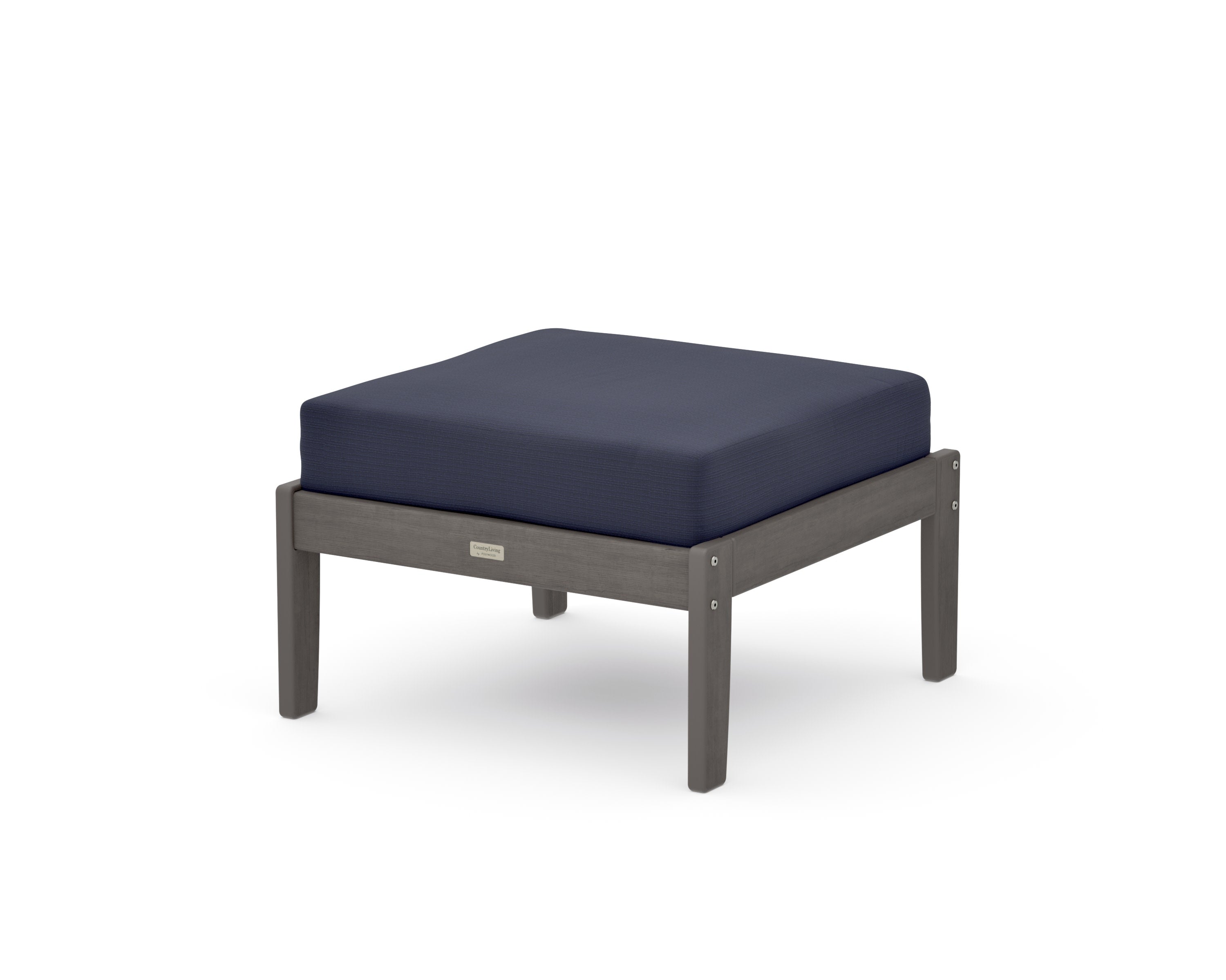 Cottage Deep Seating Ottoman in Driftwood / Navy Linen