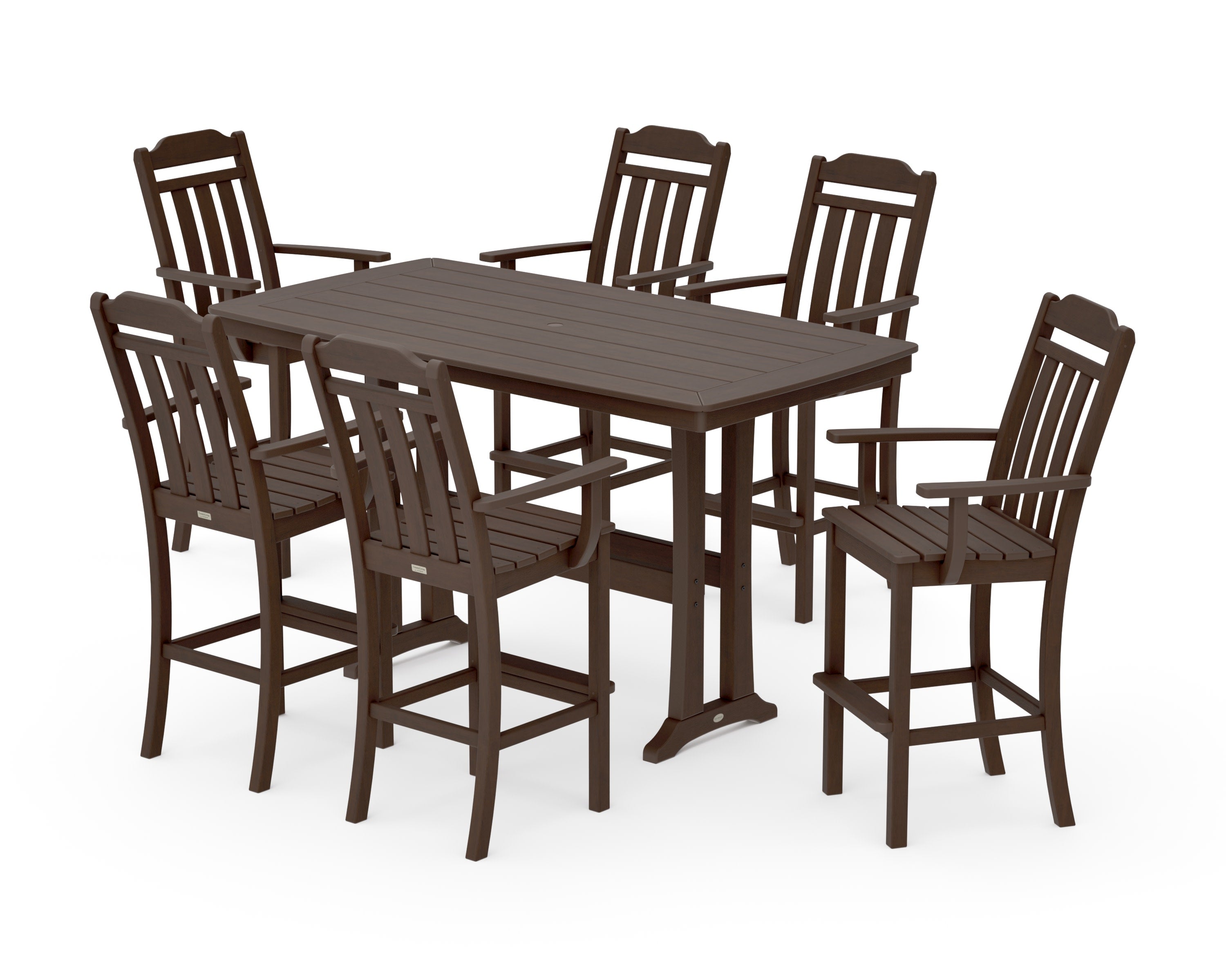 Cottage Arm Chair 7-Piece Bar Set with Trestle Legs in Kona