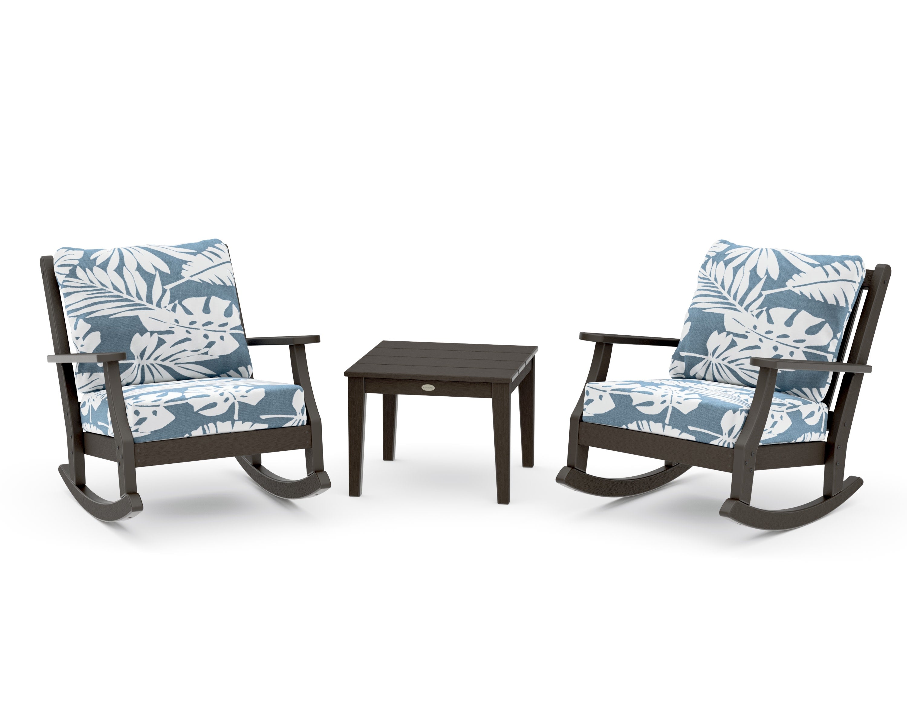 Wovendale 3-Piece Deep Seating Rocker Set in Vintage Coffee / Leaf Sky Blue