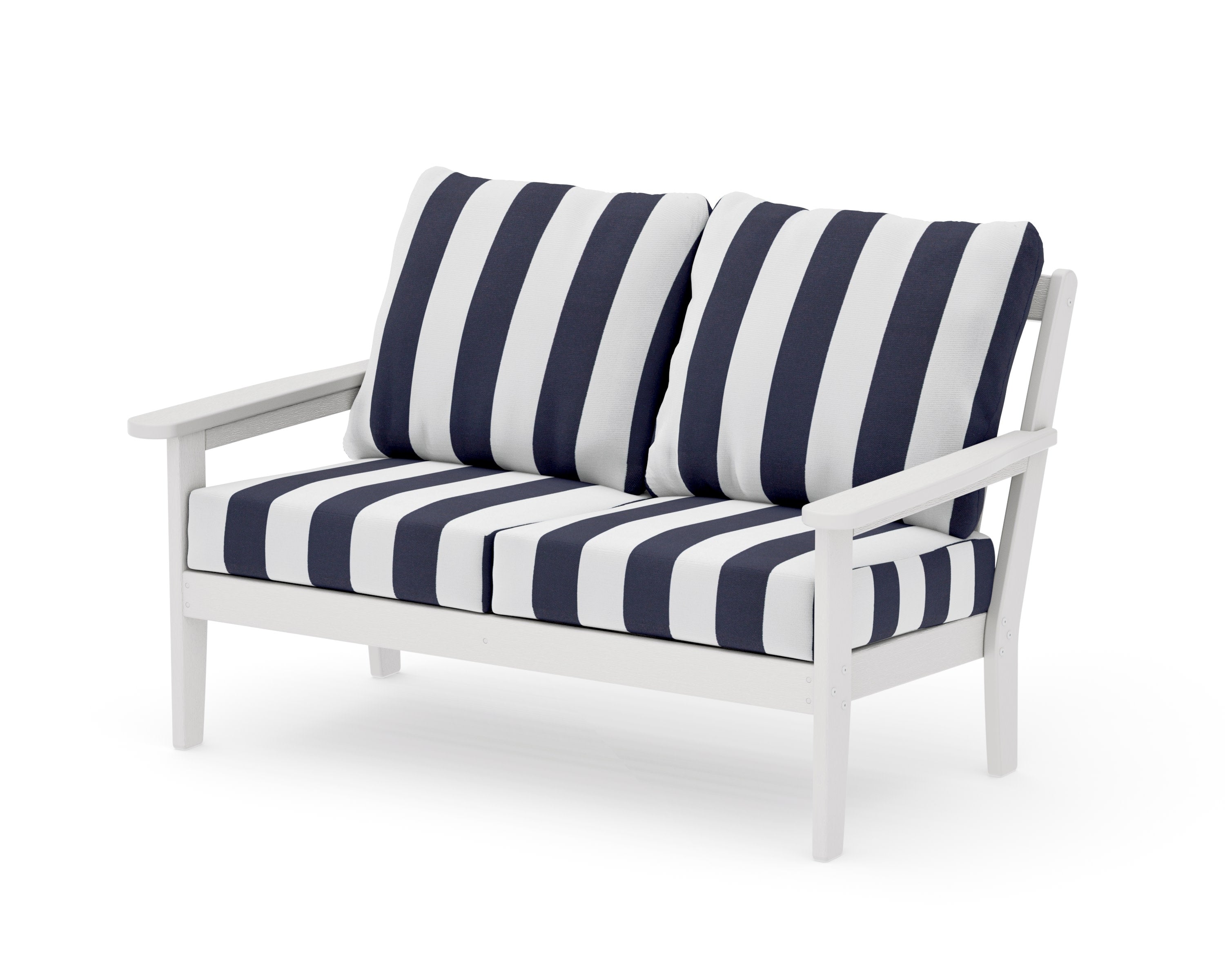 Cottage Deep Seating Loveseat in Vintage White / Cabana Stripe Navy
