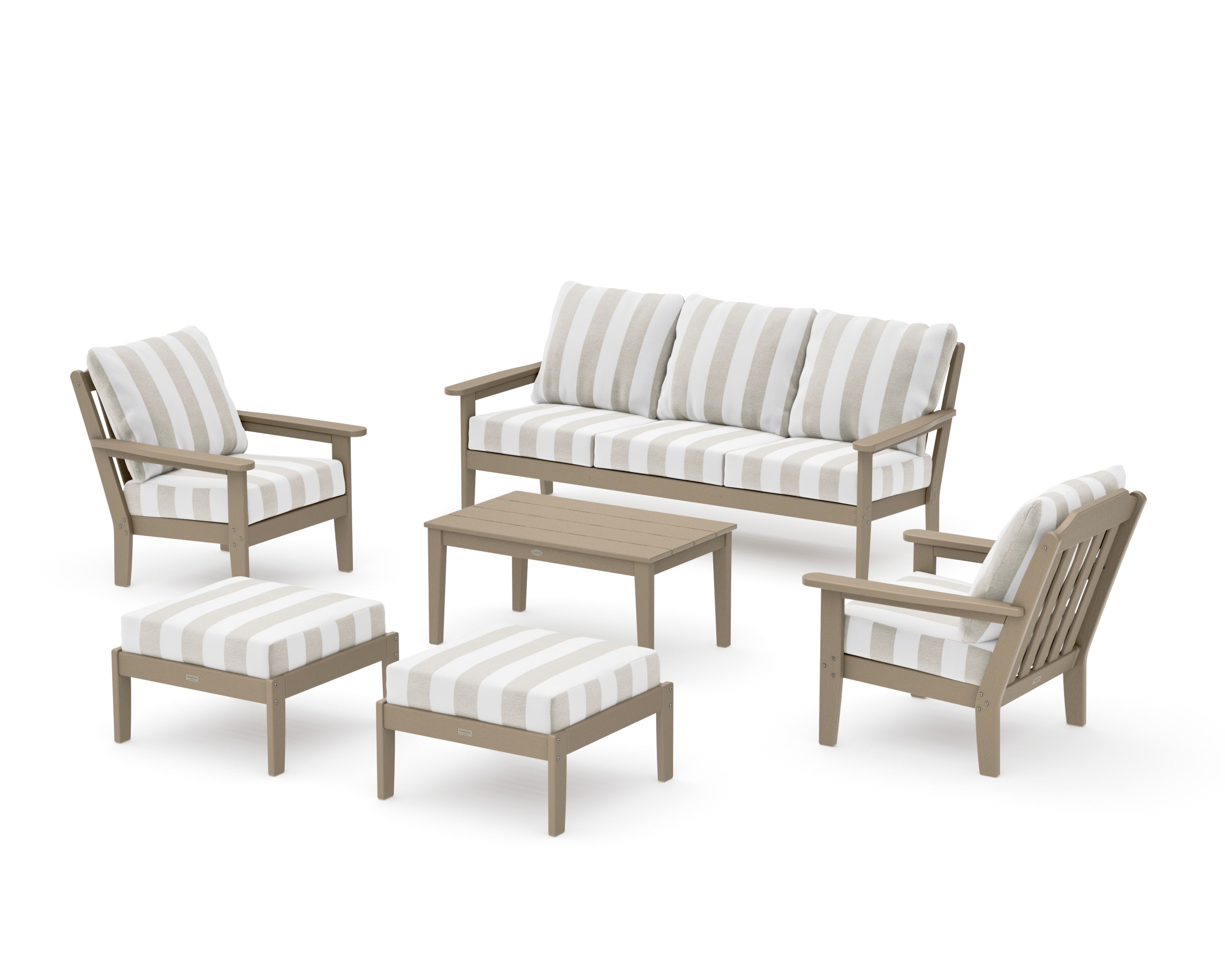 Cottage 6-Piece Lounge Sofa Set in Vintage Sahara / Cabana Stripe Dune Burlap