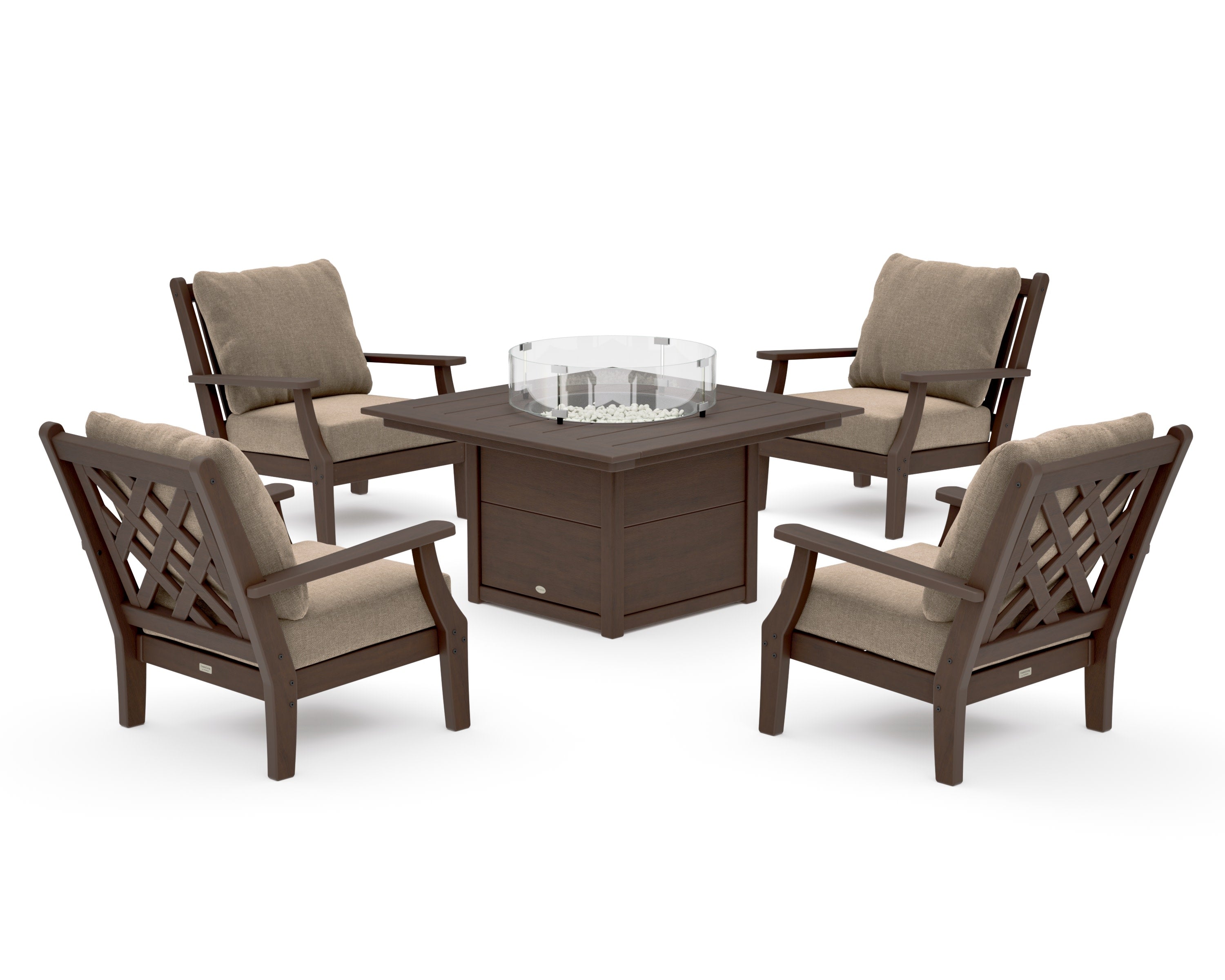 Wovendale 5-Piece Deep Seating Set with Fire Pit Table in Kona / Spiced Burlap