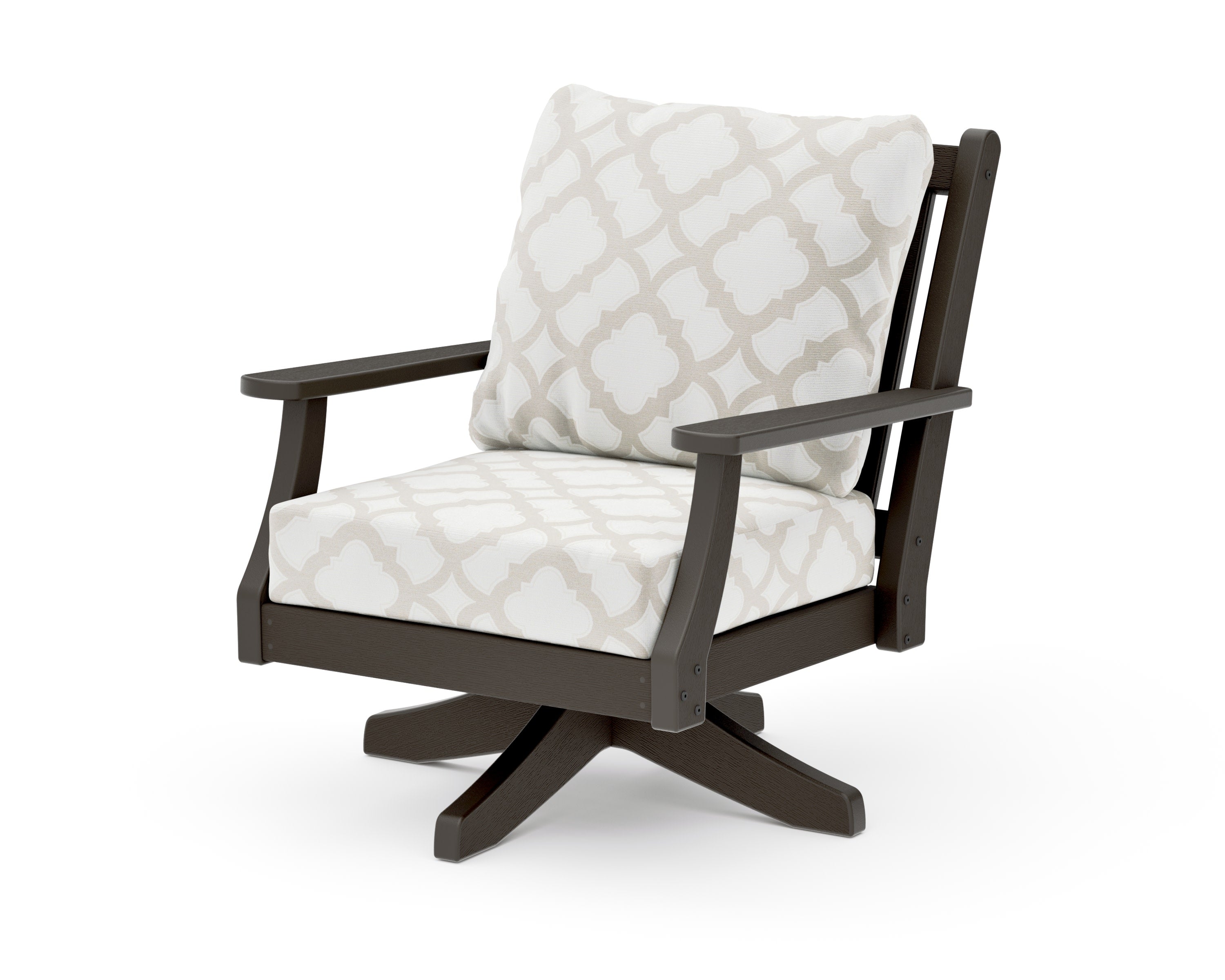 Wovendale Deep Seating Swivel Chair in Vintage Coffee / Trellis Dune Burlap